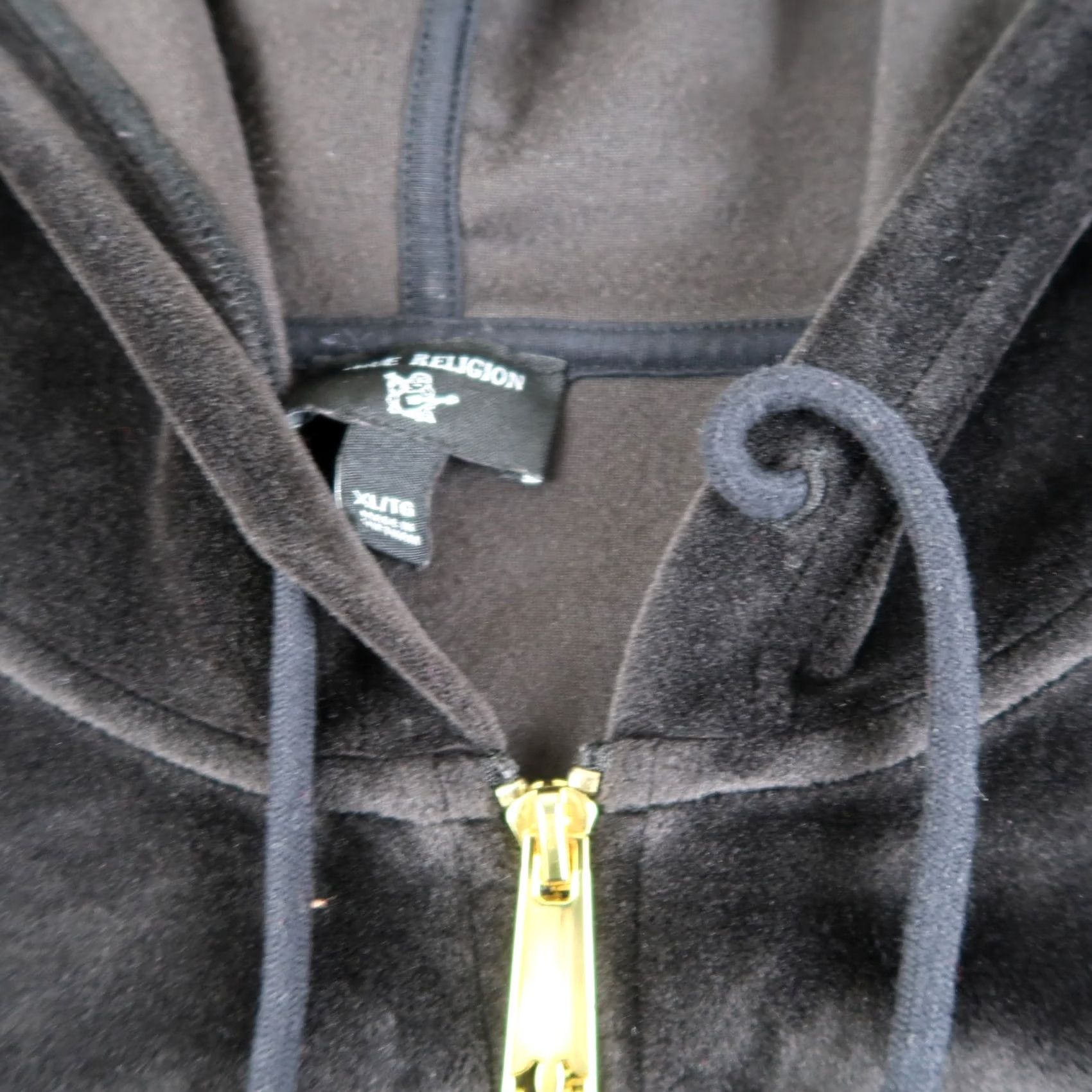 True Religion Vintage True Religion Velour Zip Up Hoodie Women's XL Black Logo Shape: Full Zip, Hooded, Pockets, Activewear Size XL / US 12-14 / IT 48-50 - 6 Thumbnail