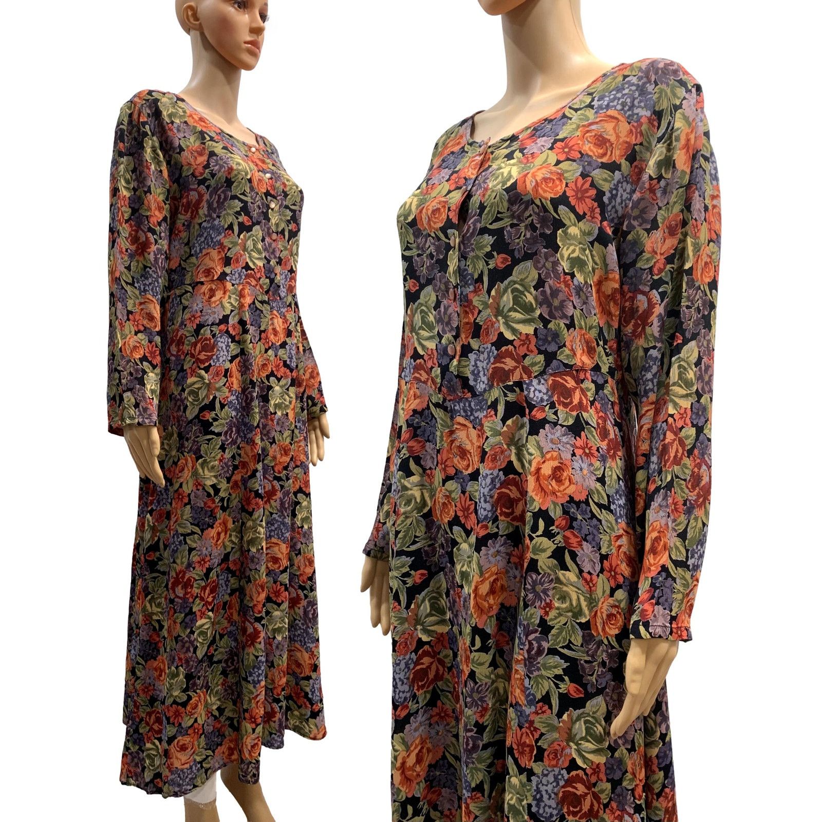 Vintage 90s Bohemian Floral Rayon Midi Dress Size S / US 4 / IT 40 - 9 Thumbnail