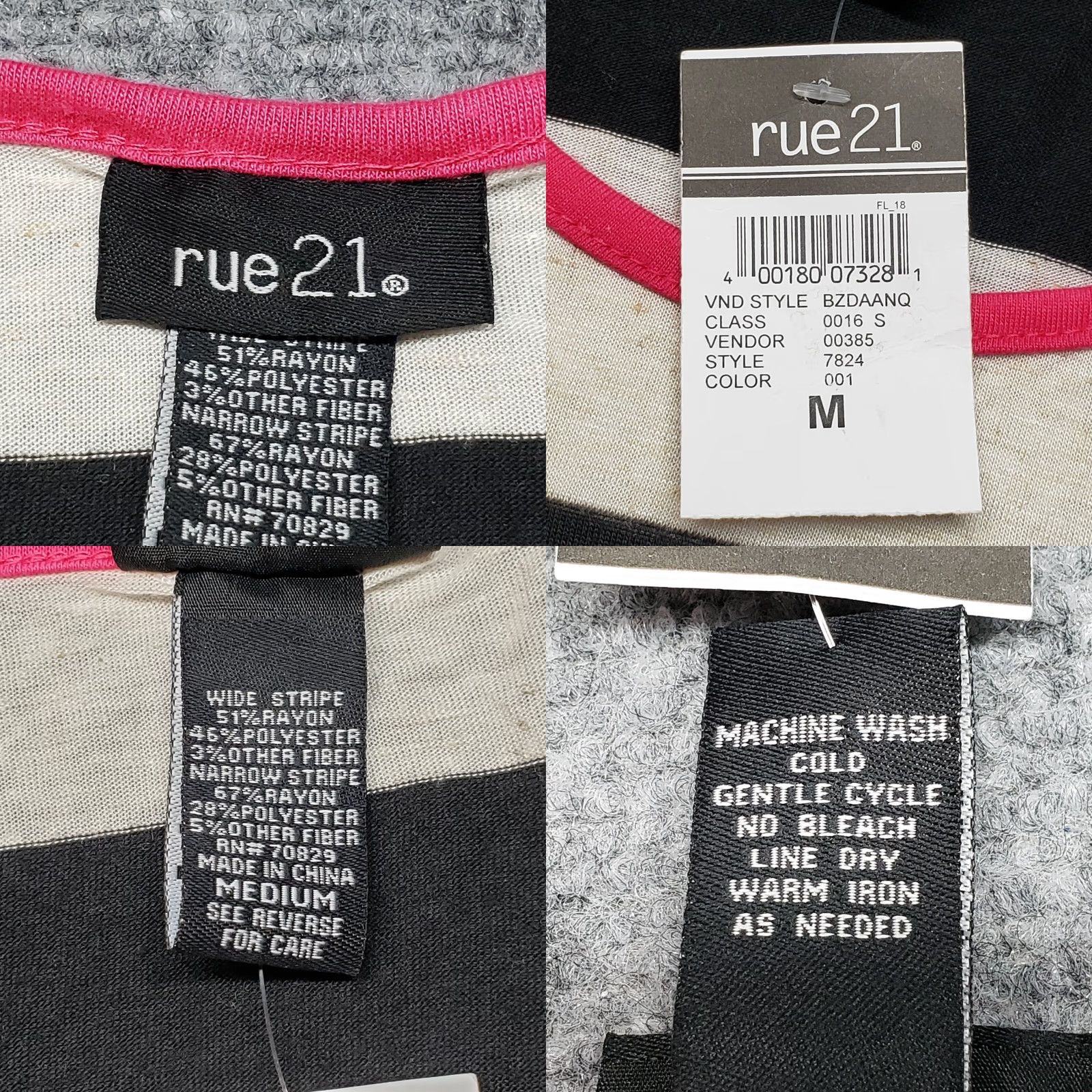 Vintage Rue21 Top Blouse Womens M Black White Stripe Round Neck 3/4 Sleeve Pullover New Size M / US 6-8 / IT 42-44 - 8 Thumbnail