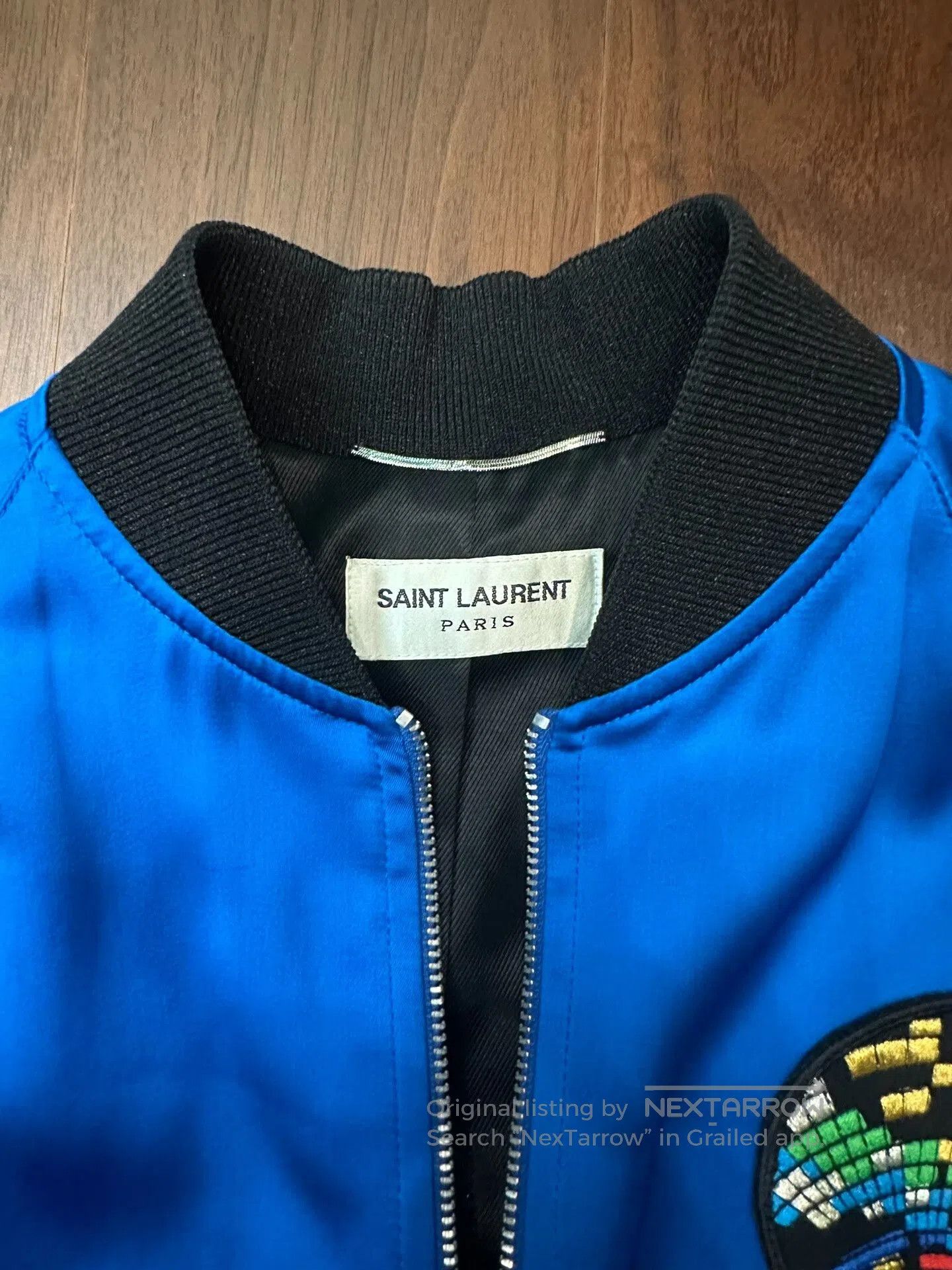 Saint Laurent Paris Saint Laurent Blue Satin Shark Bomber Jacket. Size US S / EU 44-46 / 1 - 5 Thumbnail
