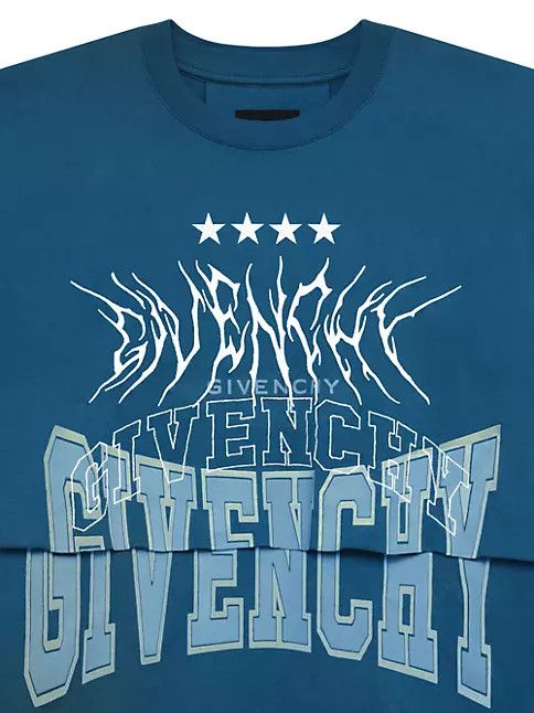 Givenchy o1mle0125 Double Layered Logo T-Shirt In Jersey Blue & White Size US L / EU 52-54 / 3 - 4 Thumbnail