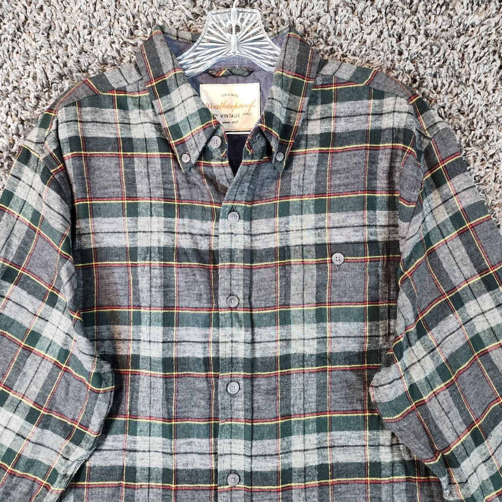 Weatherproof Weatherproof Shirt Men L Plaid Long Sleeve Button-Up Flannel Green Gray Size L Size US L / EU 52-54 / 3 - 3 Thumbnail