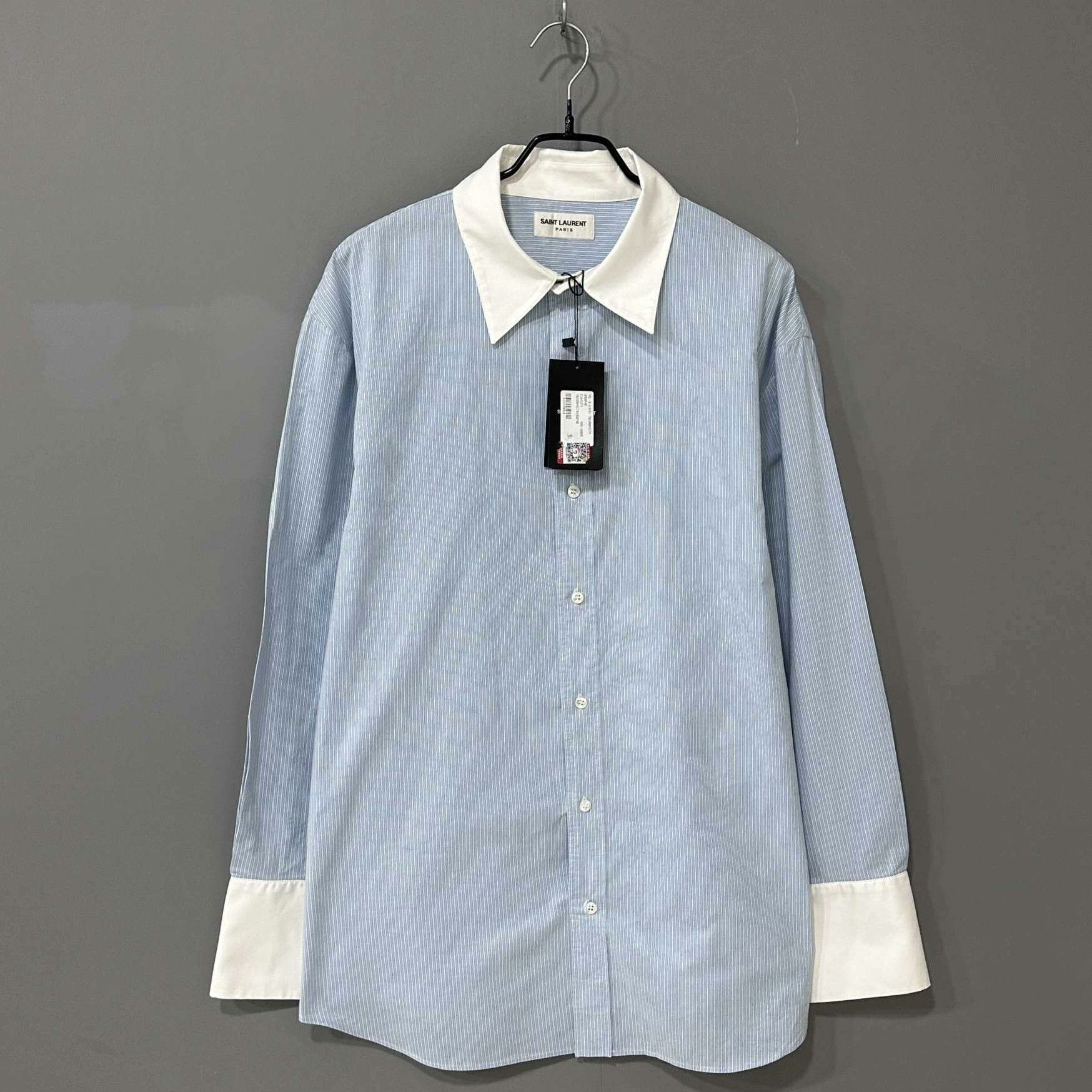 Saint Laurent Paris Saint Laurent Paris Patchwork Striped Blue Button Up Women Size S / US 4 / IT 40 - 1 Thumbnail