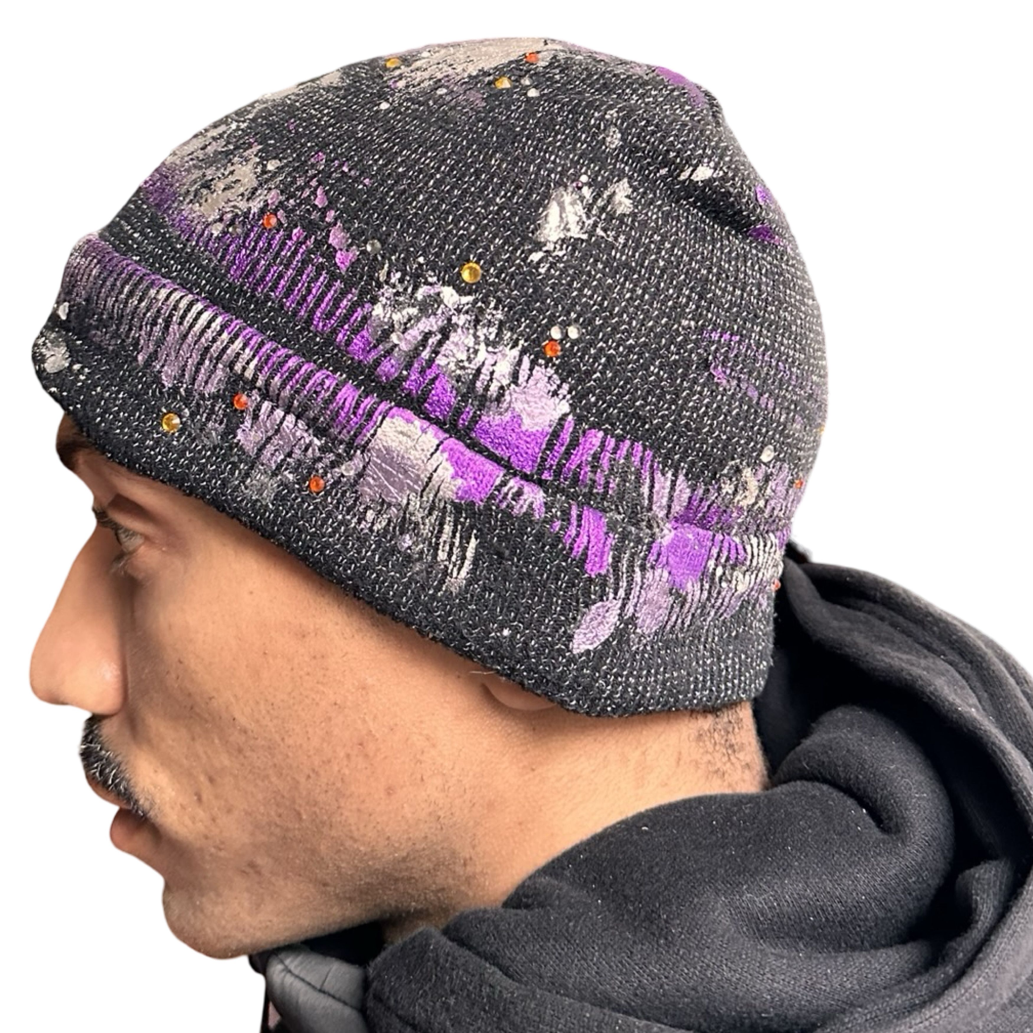 Other ASTROBOI* Black & Purple Metallic Rhinestone Winter Beanie Size ONE SIZE - 3 Thumbnail