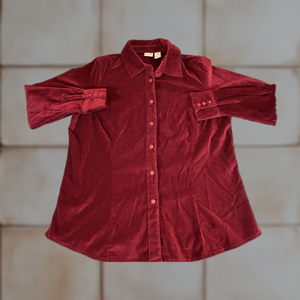 Vintage VINTAGE LL Bean Shirt Womens Large Red Velvet Button Long Sleeve Soft Casual Size L / US 10 / IT 46 - 1 Thumbnail