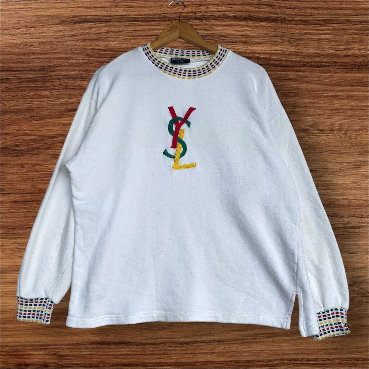 Yves Saint Laurent Vintage YSL Big Logo Spellout Embroidery Crewneck Size US L / EU 52-54 / 3 - 1 Thumbnail