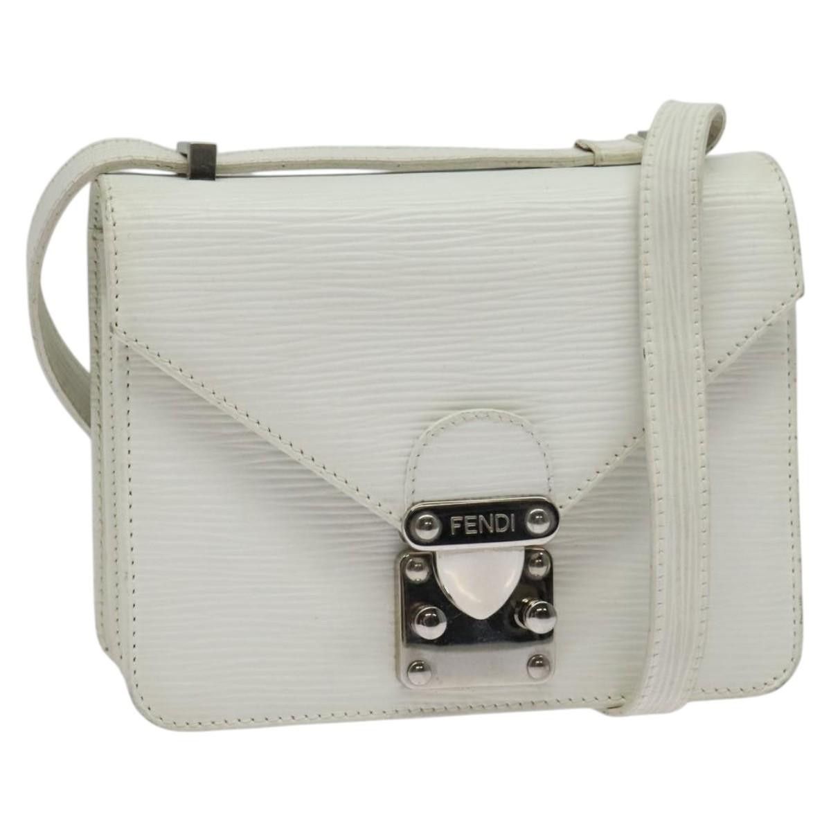 FENDI Shoulder Bag Leather White Silver
