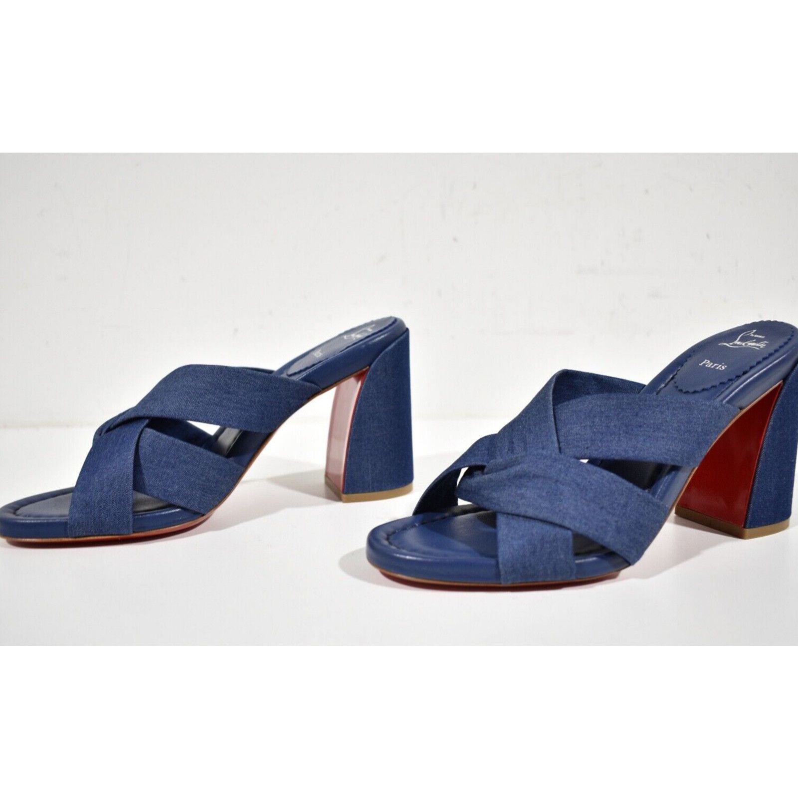 Christian Louboutin Disco Club 85 Blue Denim Backless Mule Sandal Heel 39 Size US 9 / IT 39 - 7 Thumbnail
