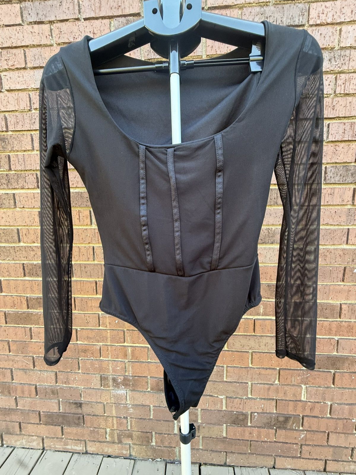 PrettyLittleThing Pretty Little Thing Sexy Black Sheer Bodysuit Long Sleeve Size M / US 6-8 / IT 42-44 - 2 Thumbnail