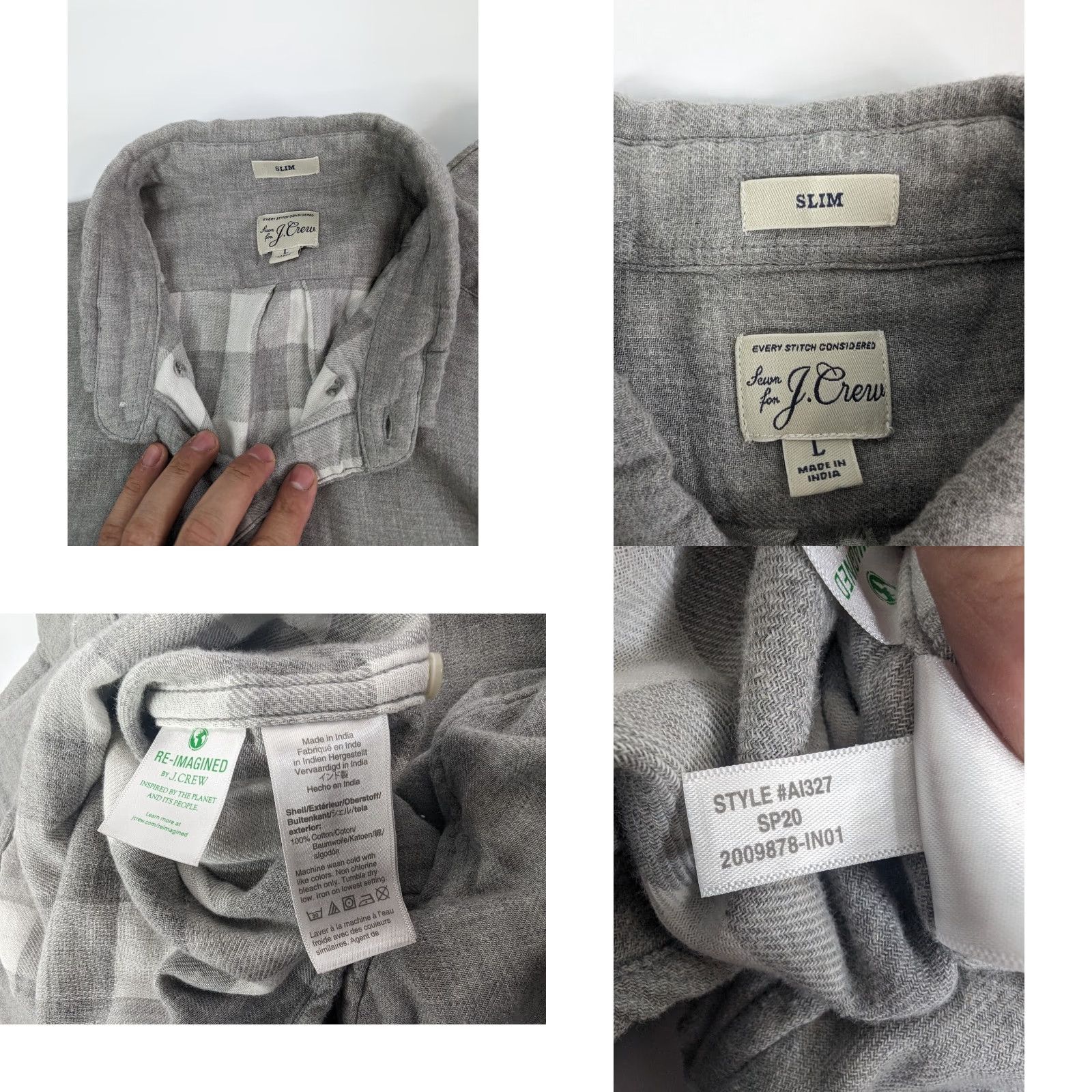 J.Crew J.CREW Shirt Button-Down Long Sleeve Gray Slim Plaid Cotton Modern Classic Men Large Size US L / EU 52-54 / 3 - 8 Thumbnail