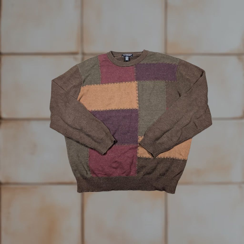 Roundtree & Yorke Roundtree & Yorke Sweater Mens XL Brown Patchwork Knit Cotton Crewneck Pullover Size US XL / EU 56 / 4 - 1 Thumbnail
