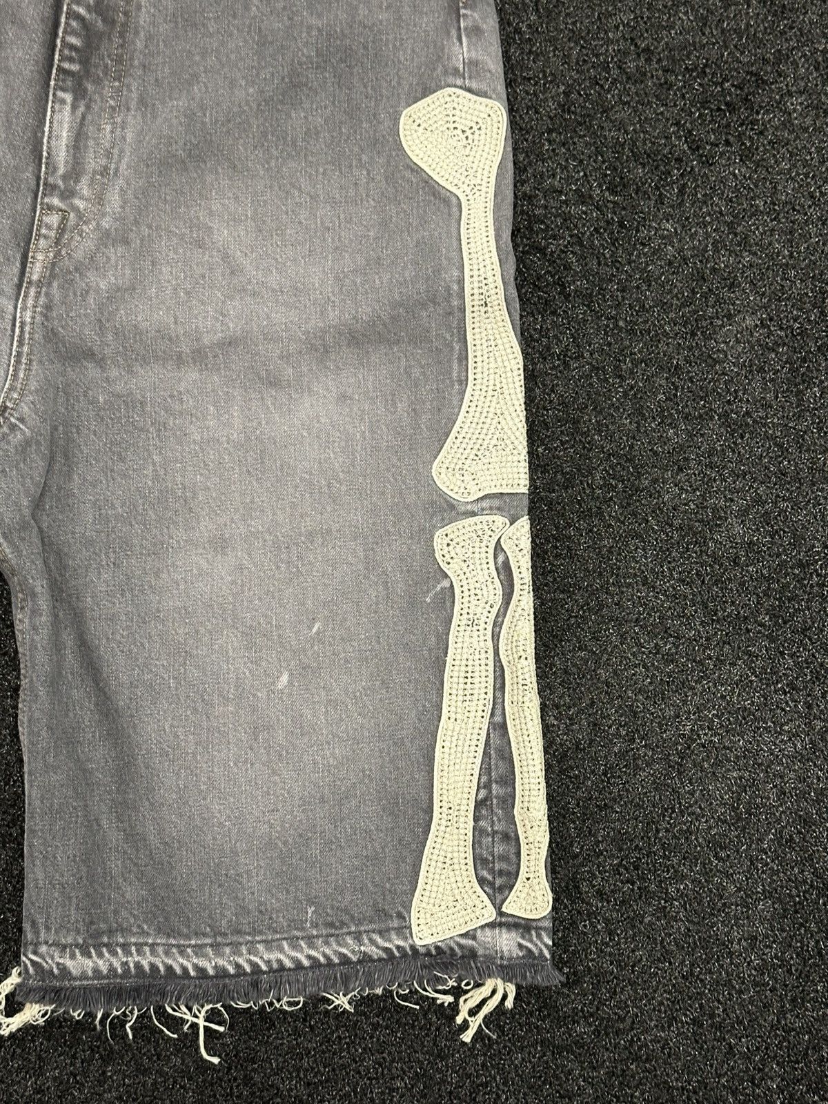 Kapital Kapital Black Denim Short Pants (Bone Embroidery) Size US 34 / EU 50 - 2 Thumbnail
