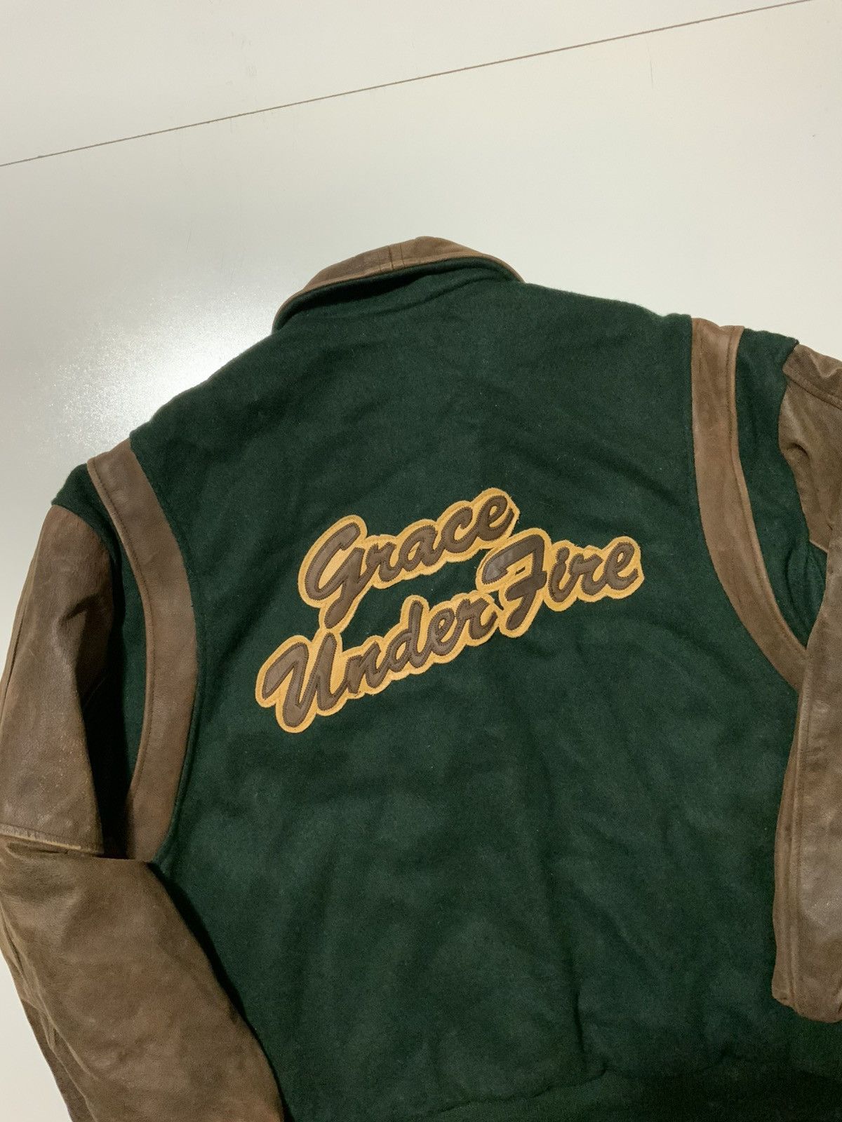 Vintage 90s G.U.F. Grace Under Fire Cast Crew Wool Leather Jacket Size US L / EU 52-54 / 3 - 7 Thumbnail