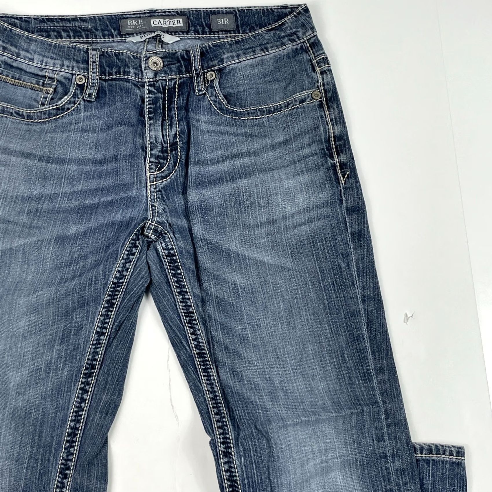 Vintage Buckle BKE Jeans Mens 31x31 Blue Carter Bootcut Medium Wash Embroidered Denim Size US 31 - 3 Thumbnail