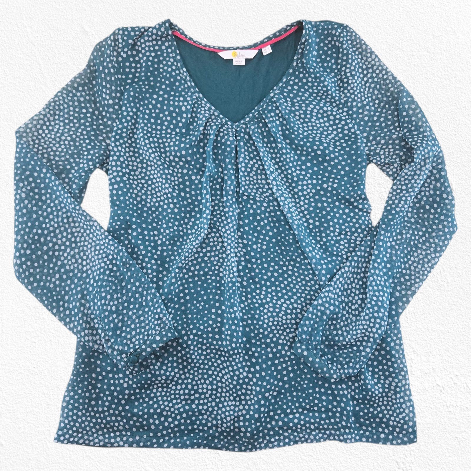 Boden Boden Teal Polka Dot Blouse Sheer Long Sleeves Blouse Size 2 Size XS / US 0-2 / IT 36-38 - 2 Thumbnail