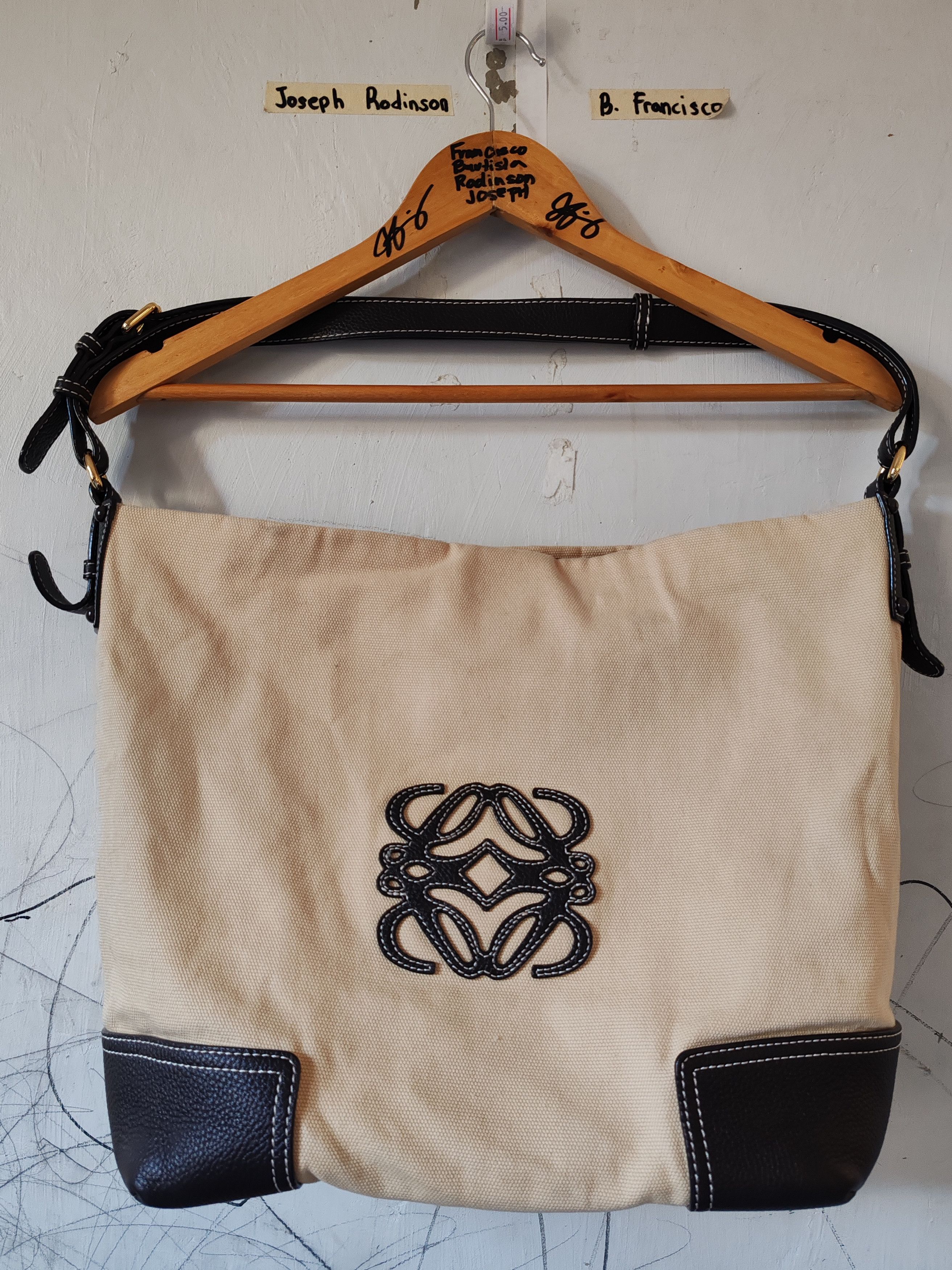image of Loewe Anagram Canvas Shoulder Bag in Beige, Women's