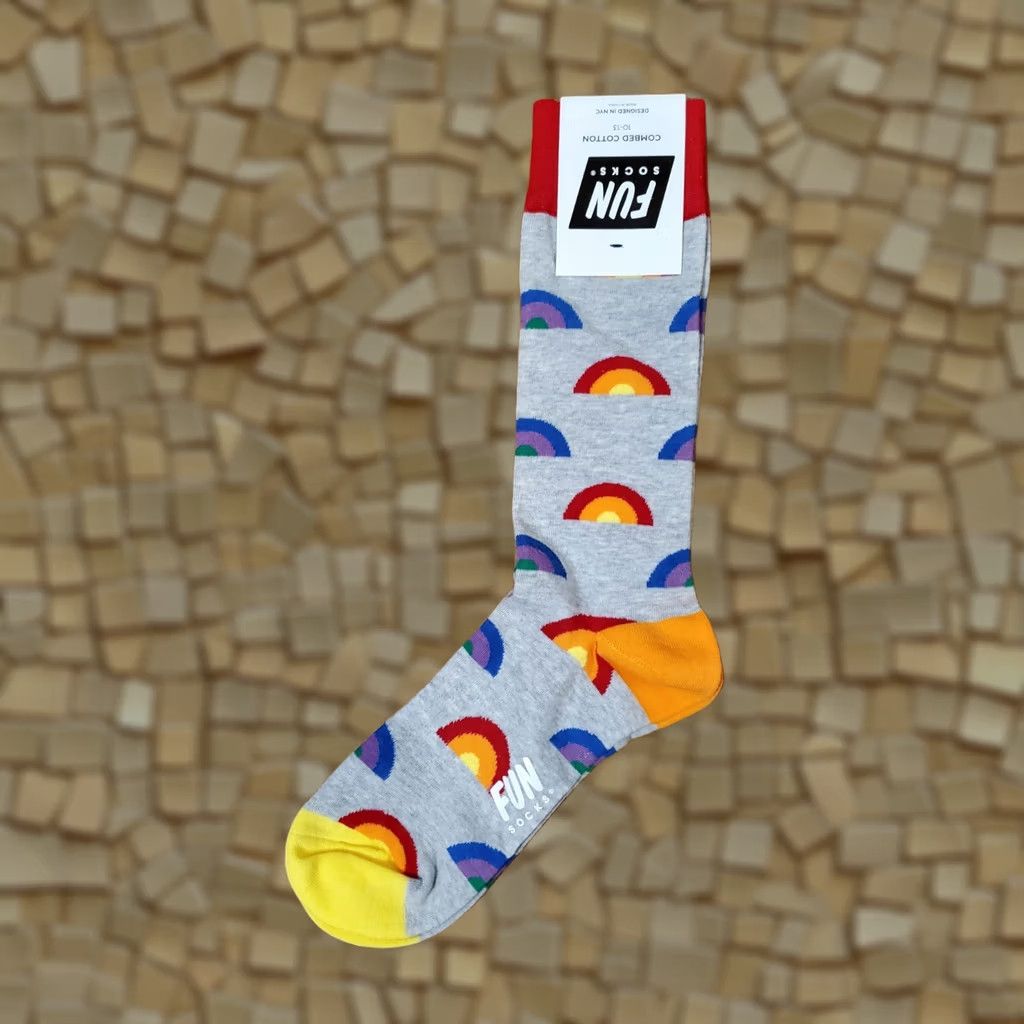 Rainbow Fun Socks Rainbow Crew Socks Men Medium Grey 10-13 Multicolor Arch Support Mid Calf Full Toe Cotton Nylon Polyester Spandex Regular Size Size ONE SIZE - 1 Thumbnail