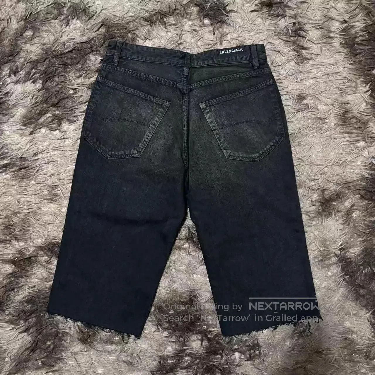Balenciaga Black Denim Shorts with Frayed Hem, Size 32. Size US 32 / EU 48 - 2 Thumbnail