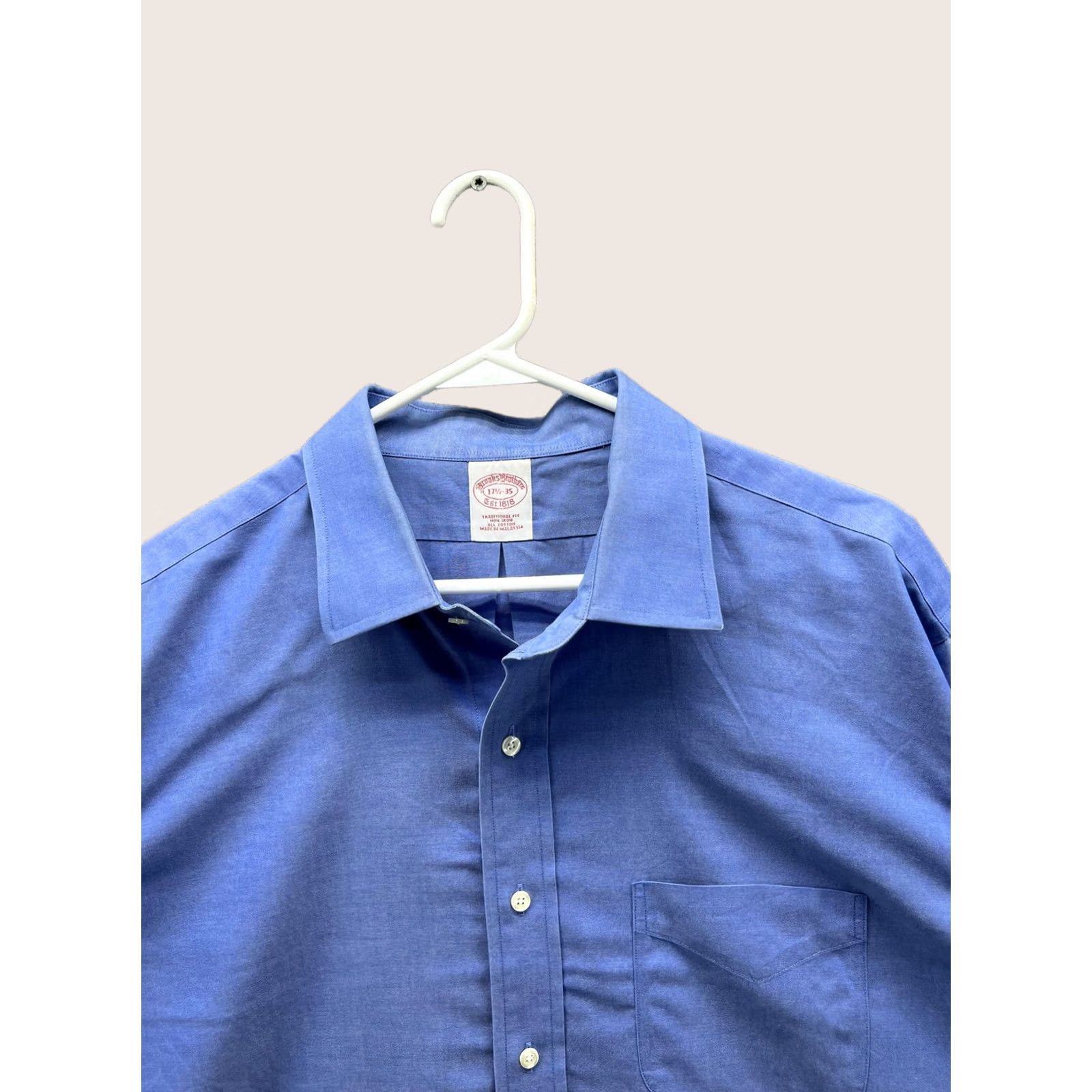Brooks Brothers Brooks Brothers Dress Shirt Mens 17.5 Blue Solid Classic Fit Cotton Shirt Size 48R - 1 Thumbnail