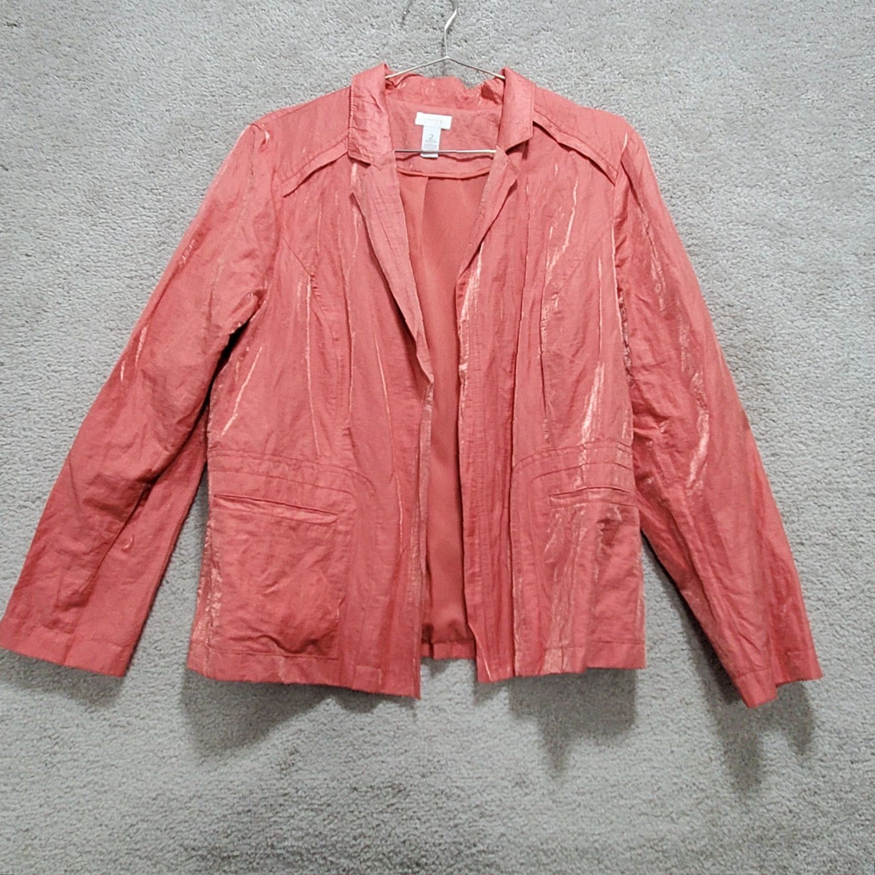 Vintage Chico's Blazer Shirt Women's 2 Medium Pink Peach Shimmer Lightweight Casual Blazer Shirt Size XS / US 0-2 / IT 36-38 - 2 Thumbnail
