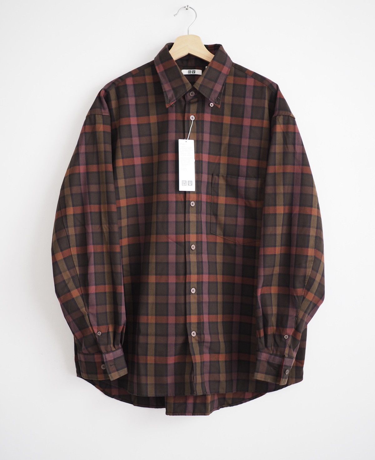 image of Lemaire Oversized Flannel Long Sleeve Shirt Medium New in Dark Brown, Men's