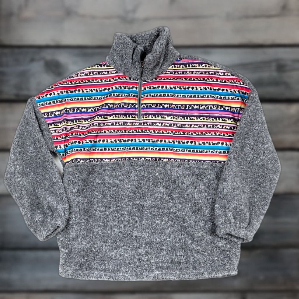 Vintage Rodeo & Sunshine Gray Fleece Jacket Sweater Pullover 1/4 Zip Tribal Print Women's M Size M / US 6-8 / IT 42-44 - 1 Thumbnail