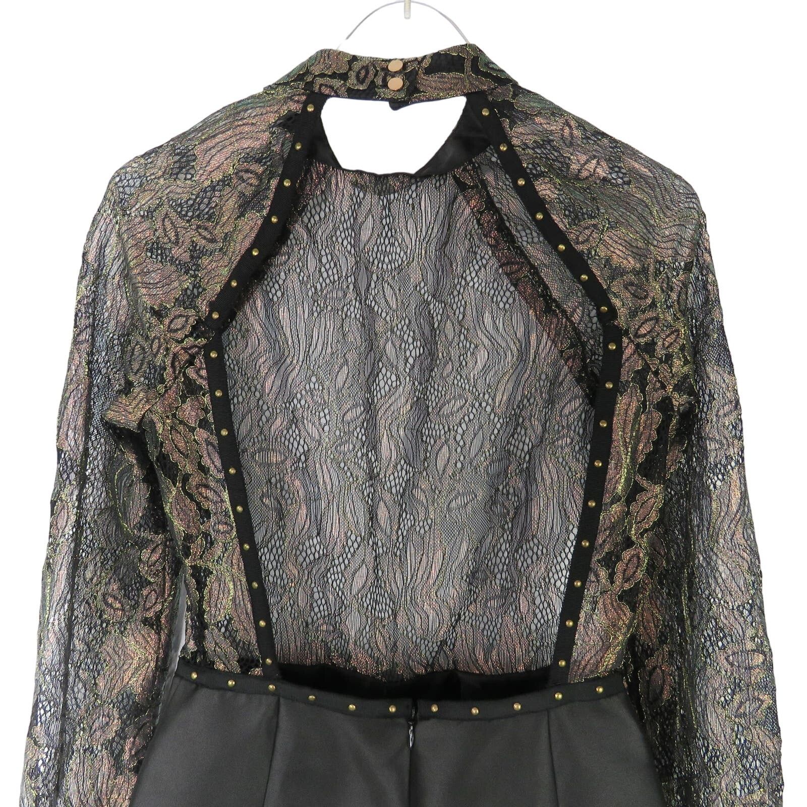 Asos ASOS Black Sheer Lace Metallic Open Back Romper Size 2 Size 26" / US 2 / IT 38 - 4 Thumbnail