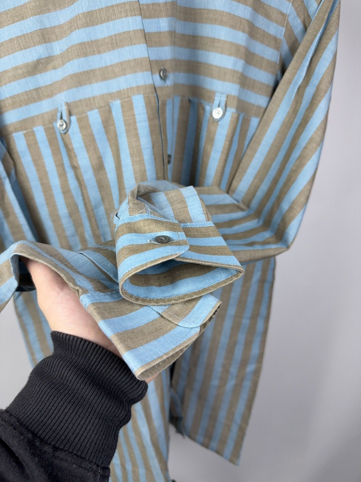 Japanese Brand Retro Luxury 90s Renato Cavalli Blue Beige Striped Shirt M Size US M / EU 48-50 / 2 - 5 Thumbnail