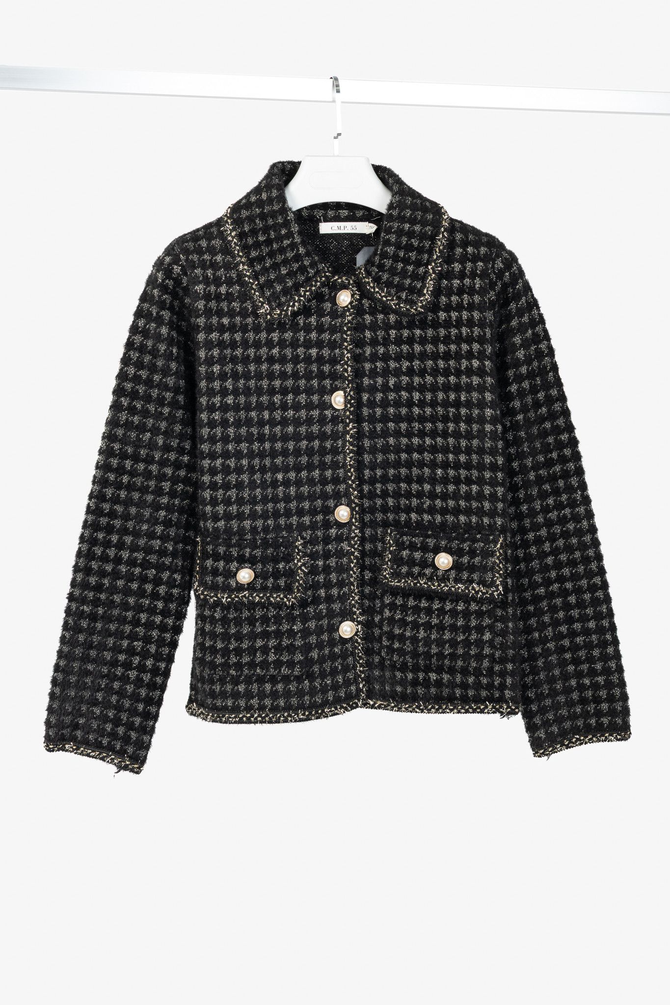 Other C.M.P.55 Black Fuzzy Lurex-Houndstooth Knit Jacket Size ONE SIZE - 1 Thumbnail