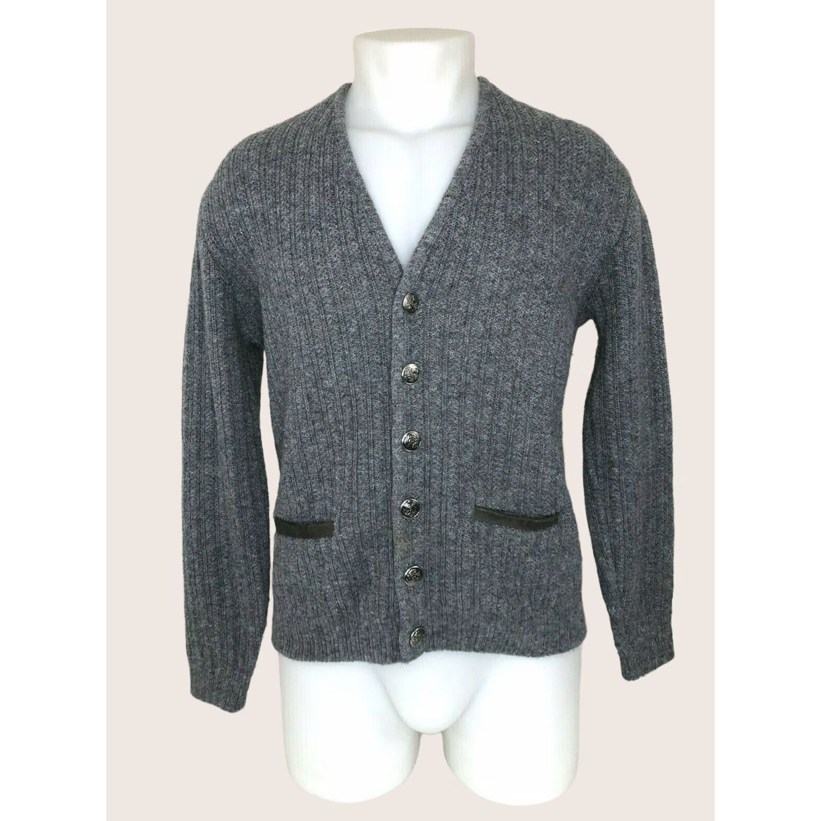 Sears Kings Road / Sears Mens M Cardigan Sweater Wool Gray 90s Vintage Knit Mens Size US M / EU 48-50 / 2 - 1 Thumbnail