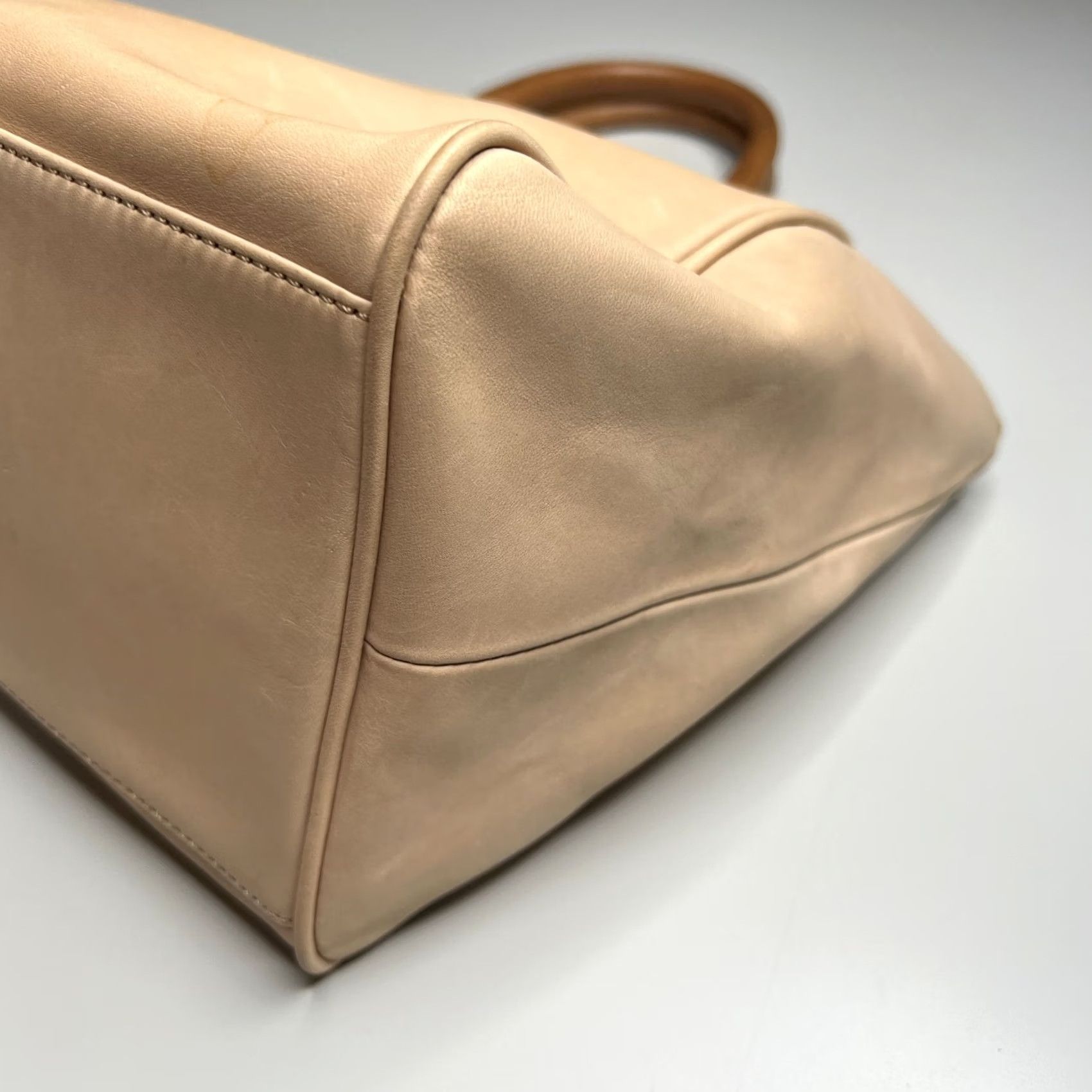 Calvin Klein Calvin Klein Beige Leather Satchel Tote Bag Gold Hardware Structured Large Purse Womens Bag Beige Gold Hardware Large Leather Satchel Size ONE SIZE - 7 Thumbnail