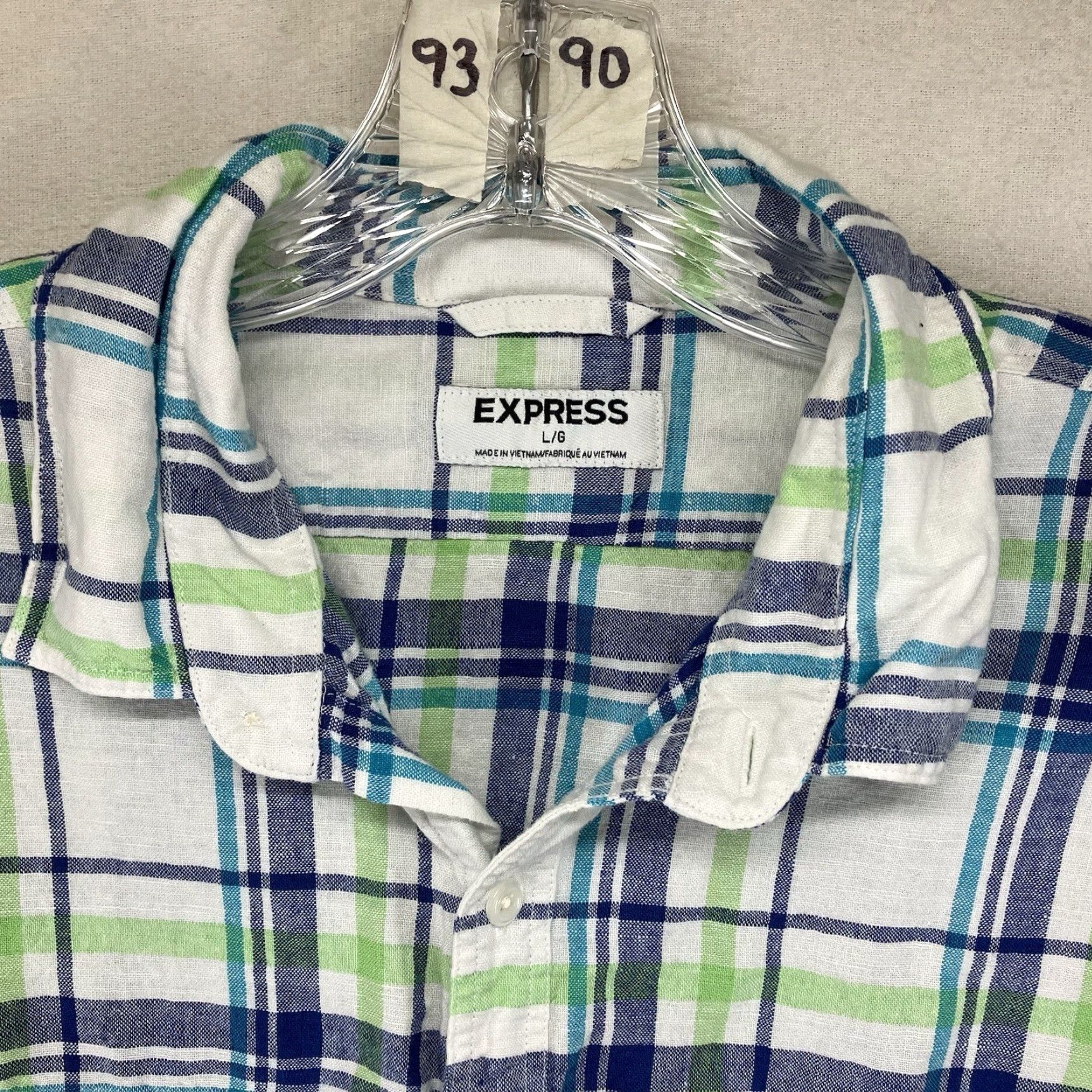 Express Express Linen Shirt Mens Plaid Button-Up Colorful Breathable Casual Workwear Shirt L Size US L / EU 52-54 / 3 - 4 Thumbnail