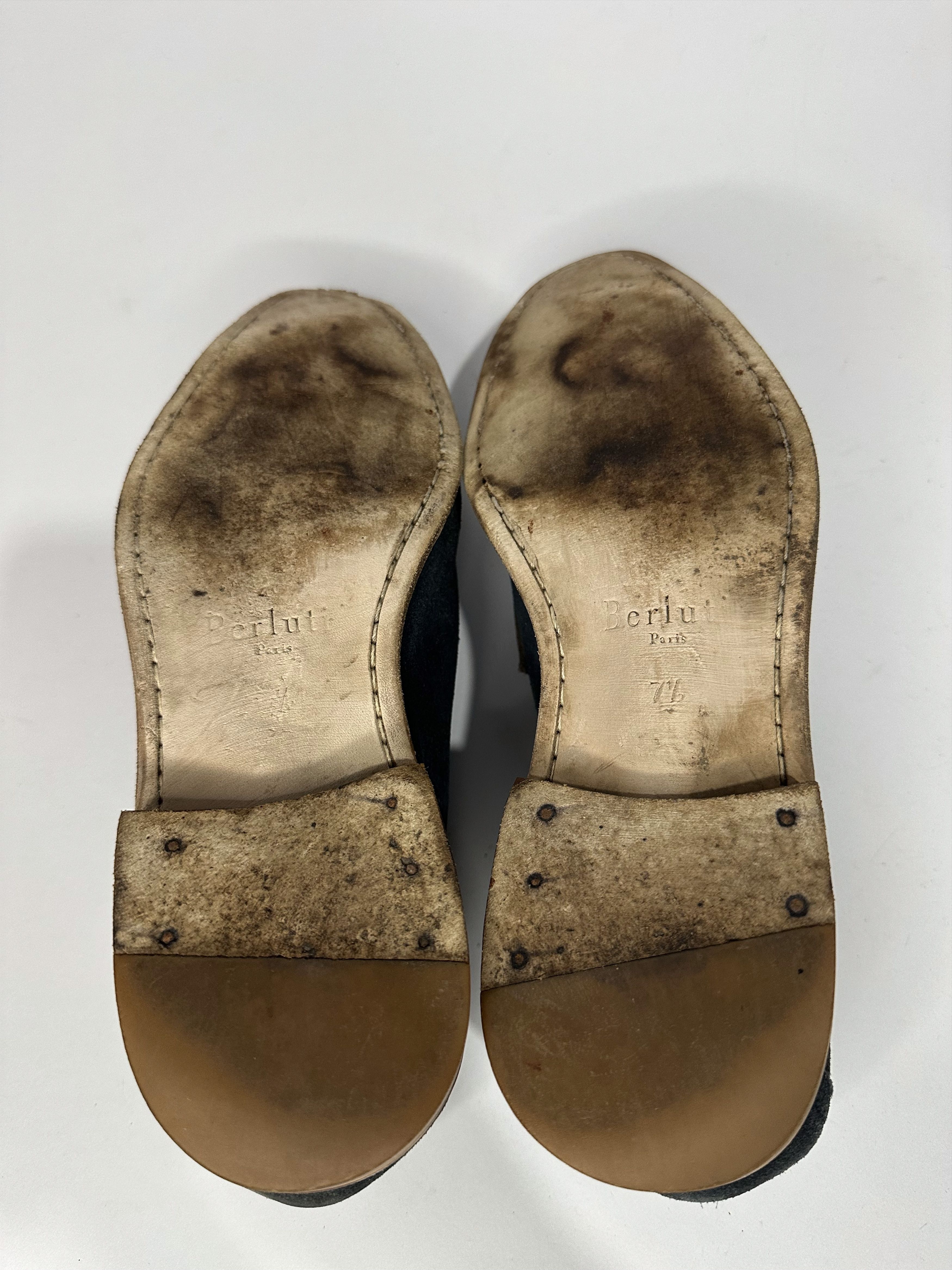 Berluti Berluti Lorenzo Scritto Blue Suede Trimmed Loafers Size US 8.5 / EU 41-42 - 10 Thumbnail