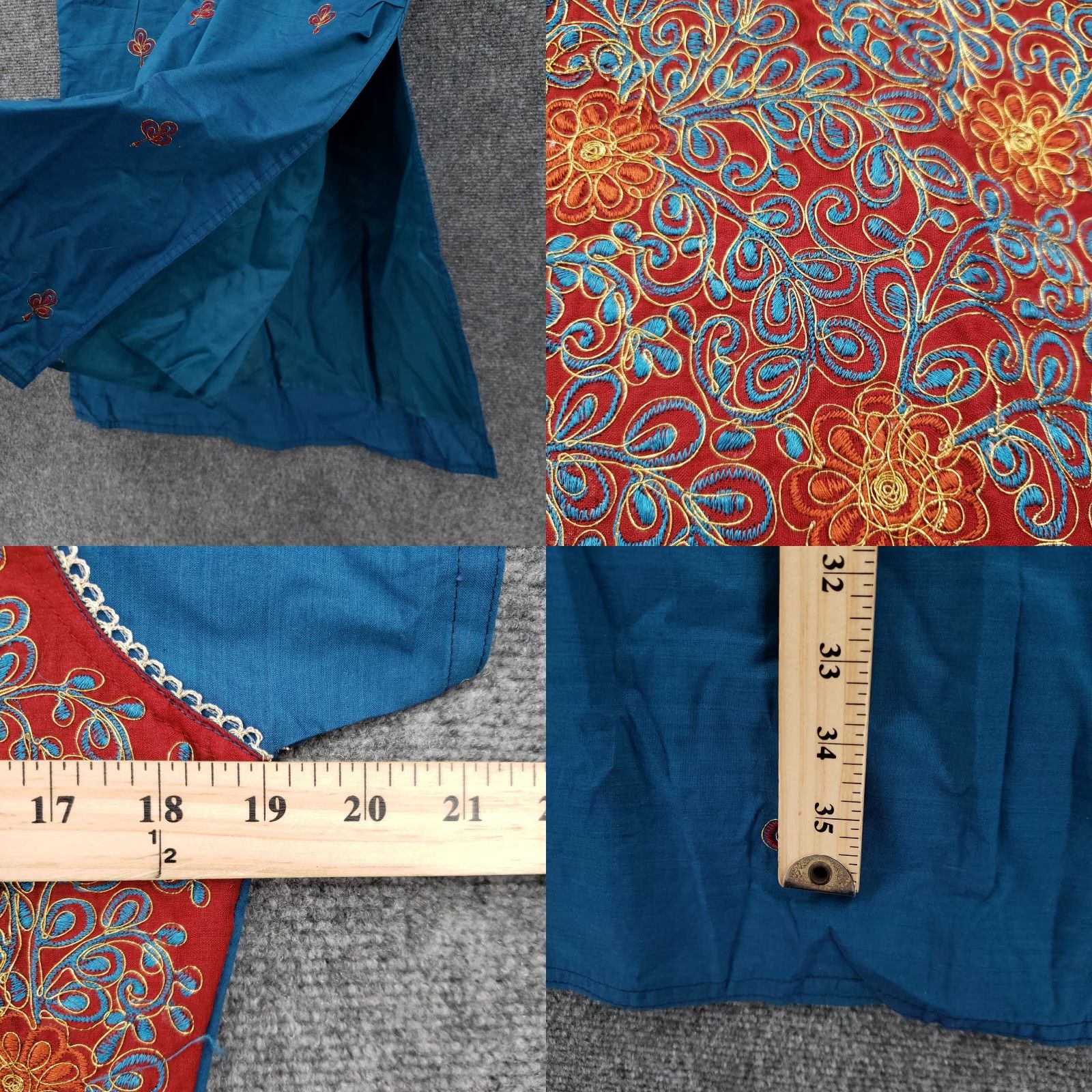 Vintage Antara Dress Womens 40 US 14 Blue Kaftan Embroidered Short Sleeves Silk NEW Size 36" / US 14 / IT 50 - 8 Thumbnail