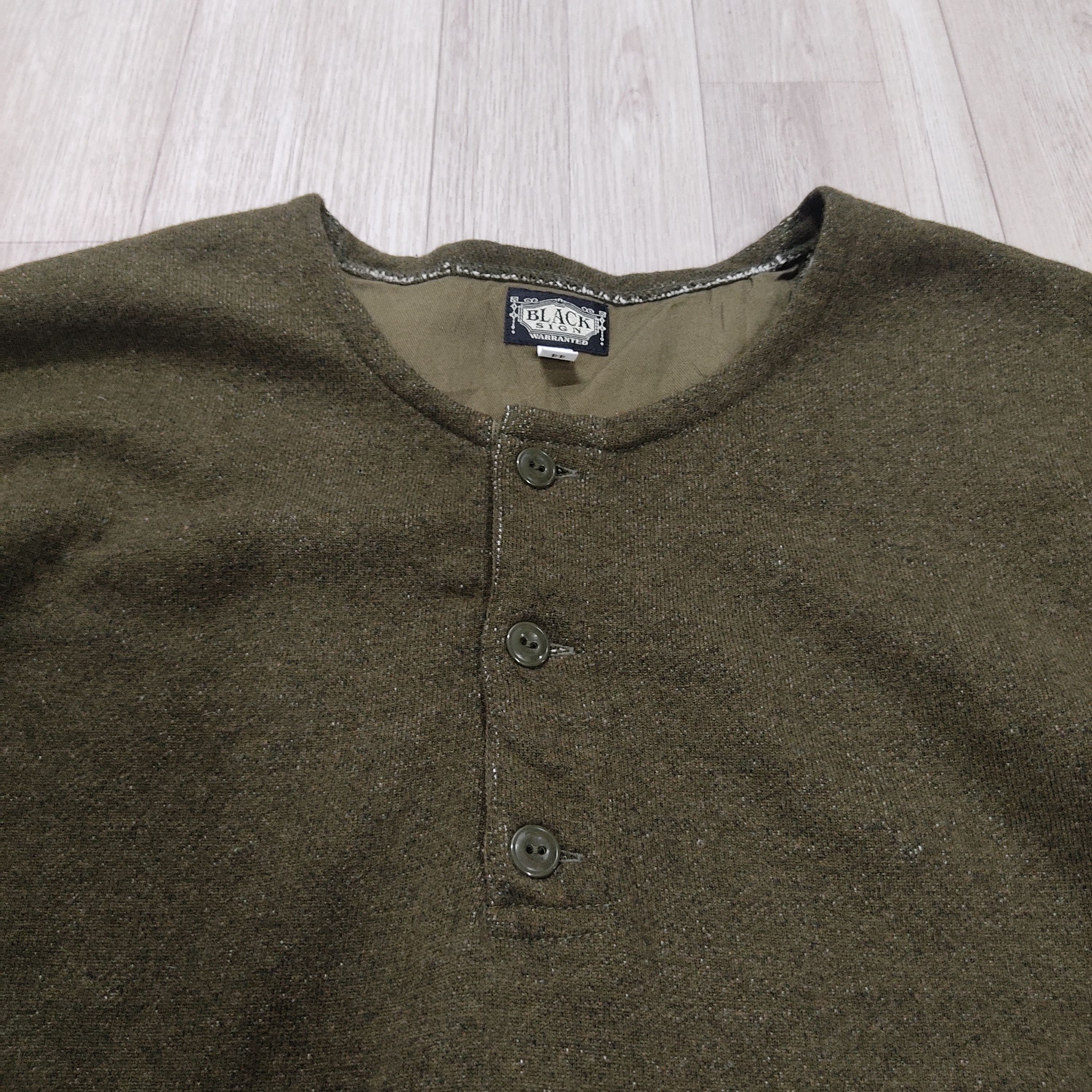 BLACK SIGN BLACK SIGN Olive Cotton Wool Cashmere Henley Sweatshirt Size US L / EU 52-54 / 3 - 8 Thumbnail