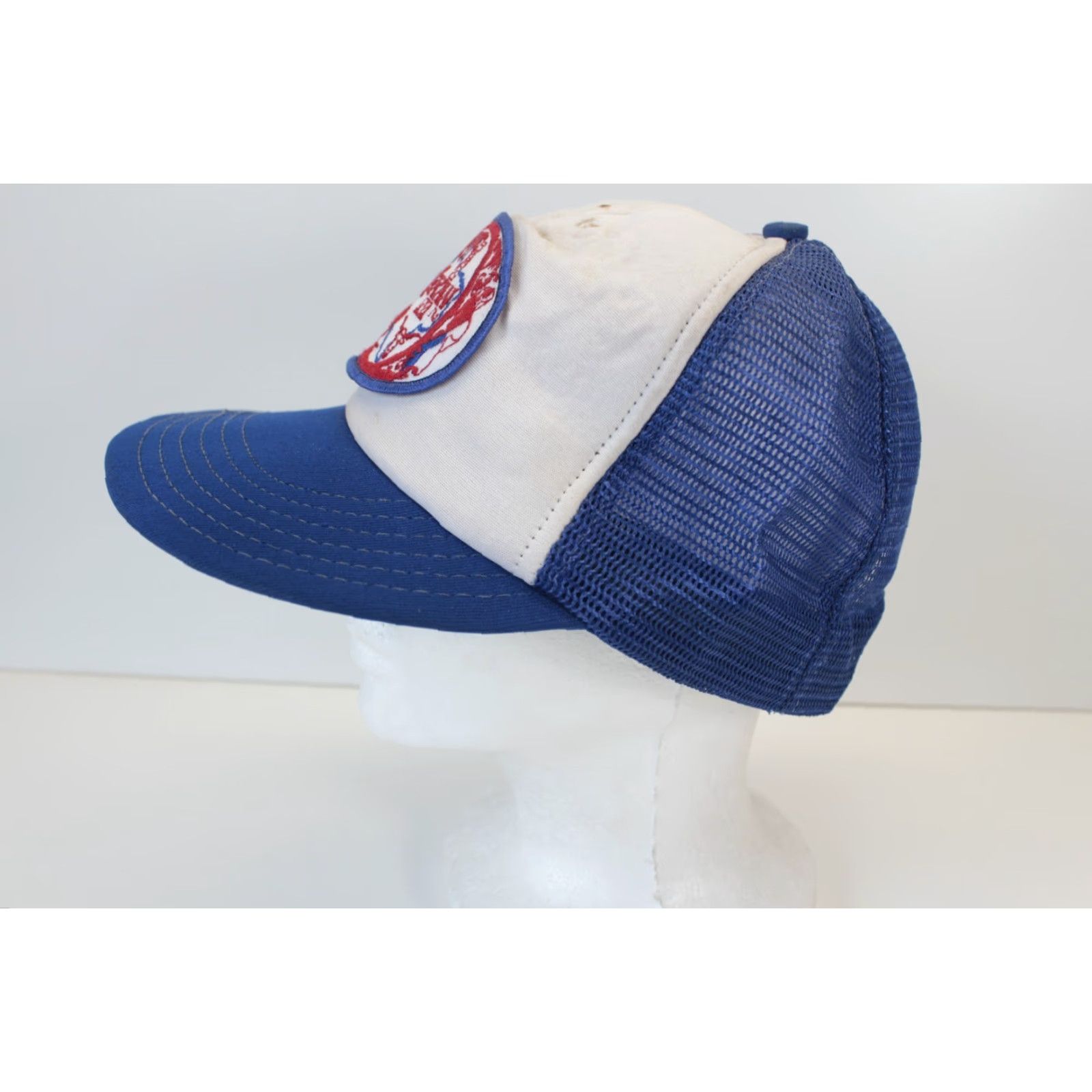 Native VINTAGE Native Texan Trucker Hat Adult Adjustable Blue Trucker Hat USA 80s 90s Armadillo Bull Horns Red White Blue Texas Mens Womens Boys Girls Size ONE SIZE - 5 Thumbnail