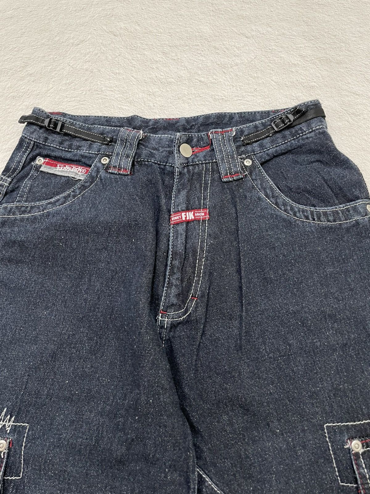 Japanese Brand 00s Funky Raw Denim Japanese Street Embroudered Cargo Jeans Size US 28 / EU 44 - 4 Thumbnail