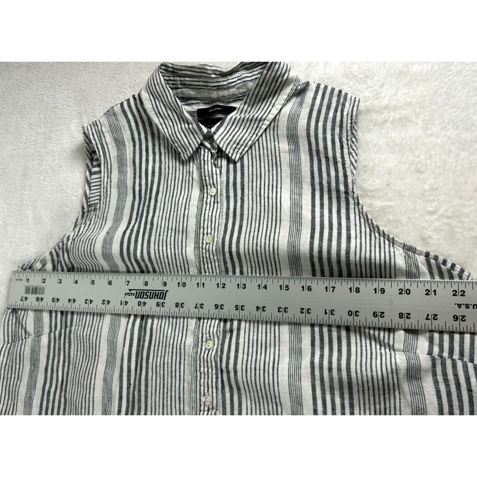 Vintage Tahari Womens Striped 100% Linen Sleeveless Shift Dress 1X Black & White Casual Size XL / US 12-14 / IT 48-50 - 7 Thumbnail