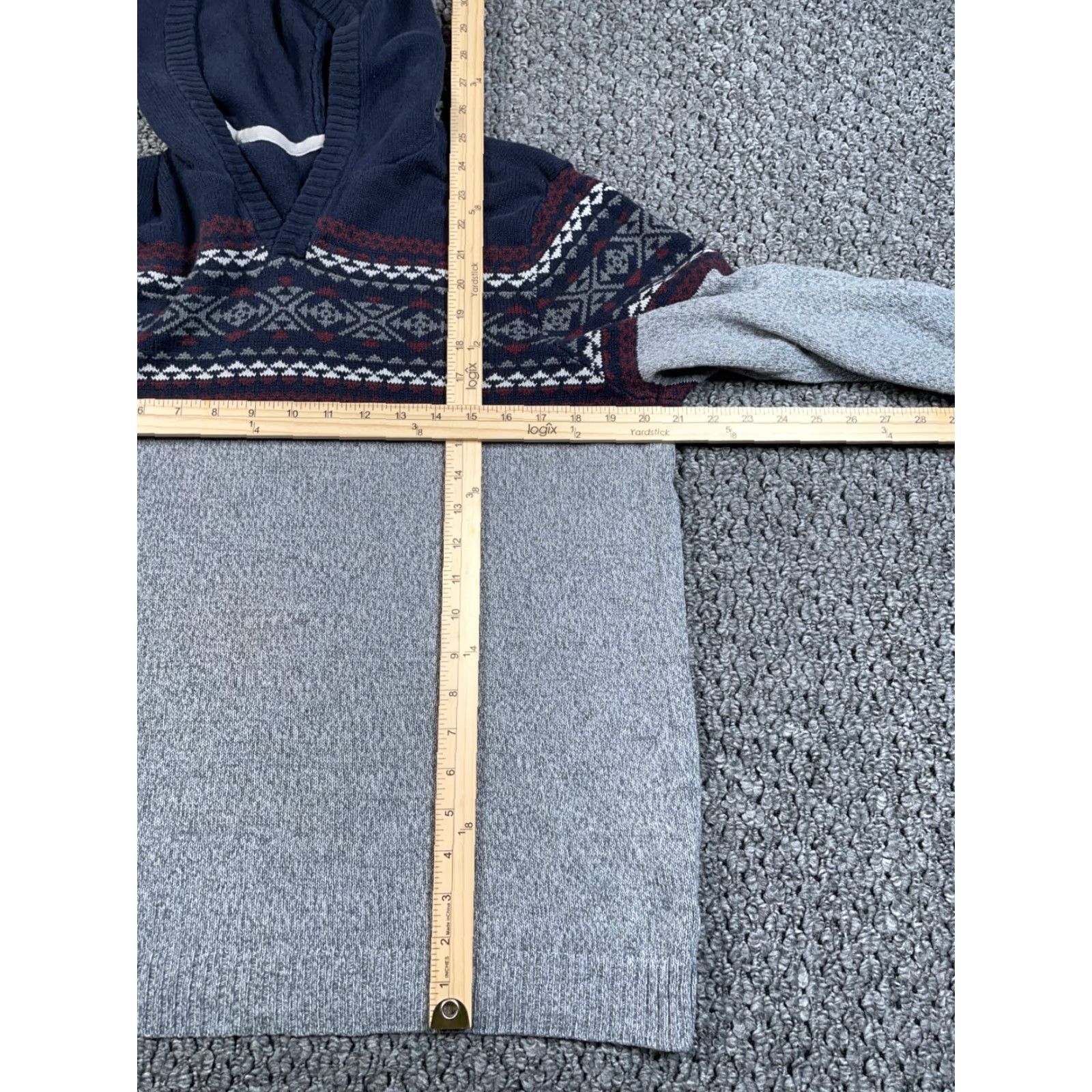 Vintage URBAN PIPELINE Geometric Fair Isle Hooded Sweater Adult Large Gray Lightweight Pullover 90s Hipster Mens Size US L / EU 52-54 / 3 - 6 Thumbnail