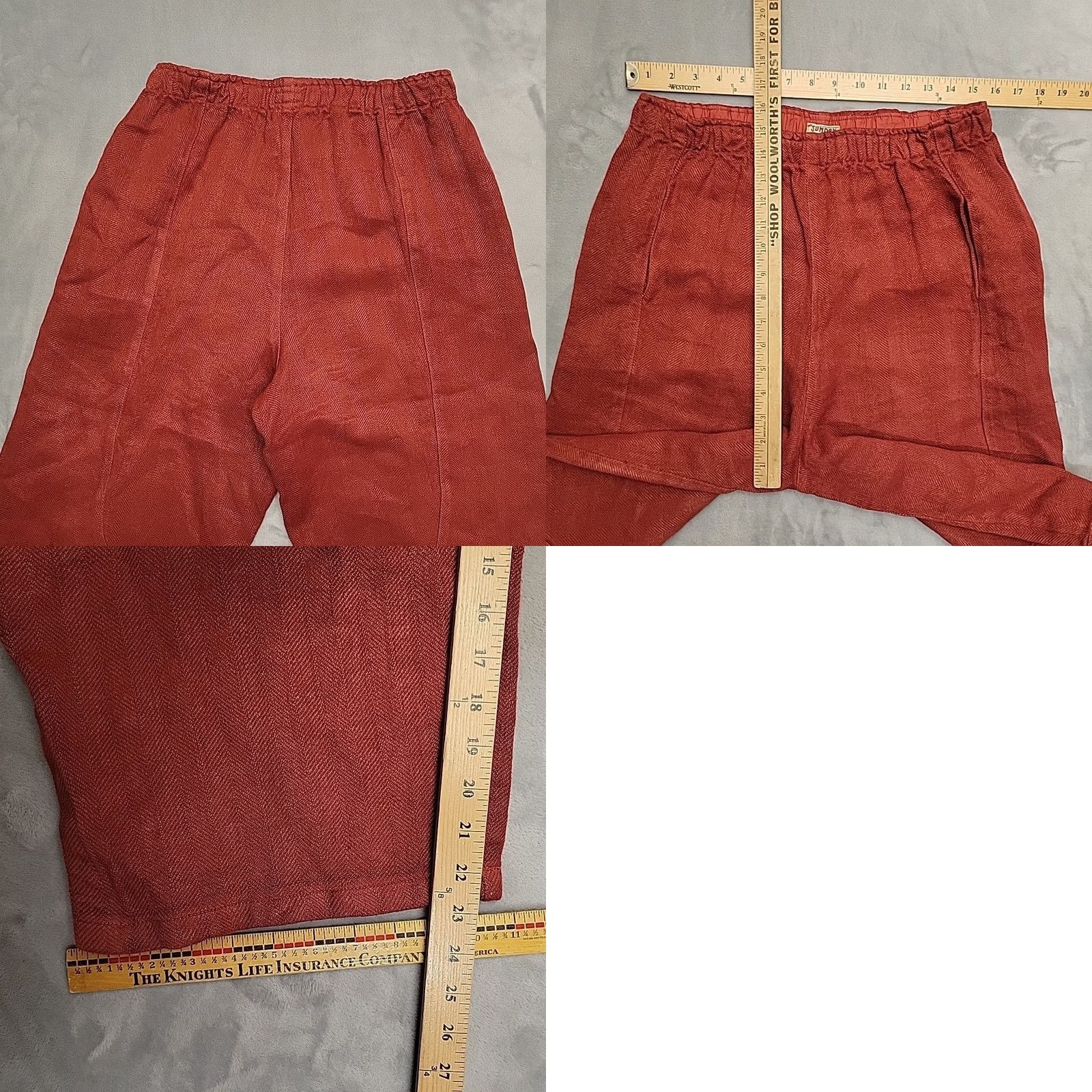 Vintage Sunday St Tropez Pants Womens M Red Cropped Relaxed Boho Lagenlook Linen Viscose Pockets Straight Size 32" / US 10 / IT 46 - 8 Thumbnail