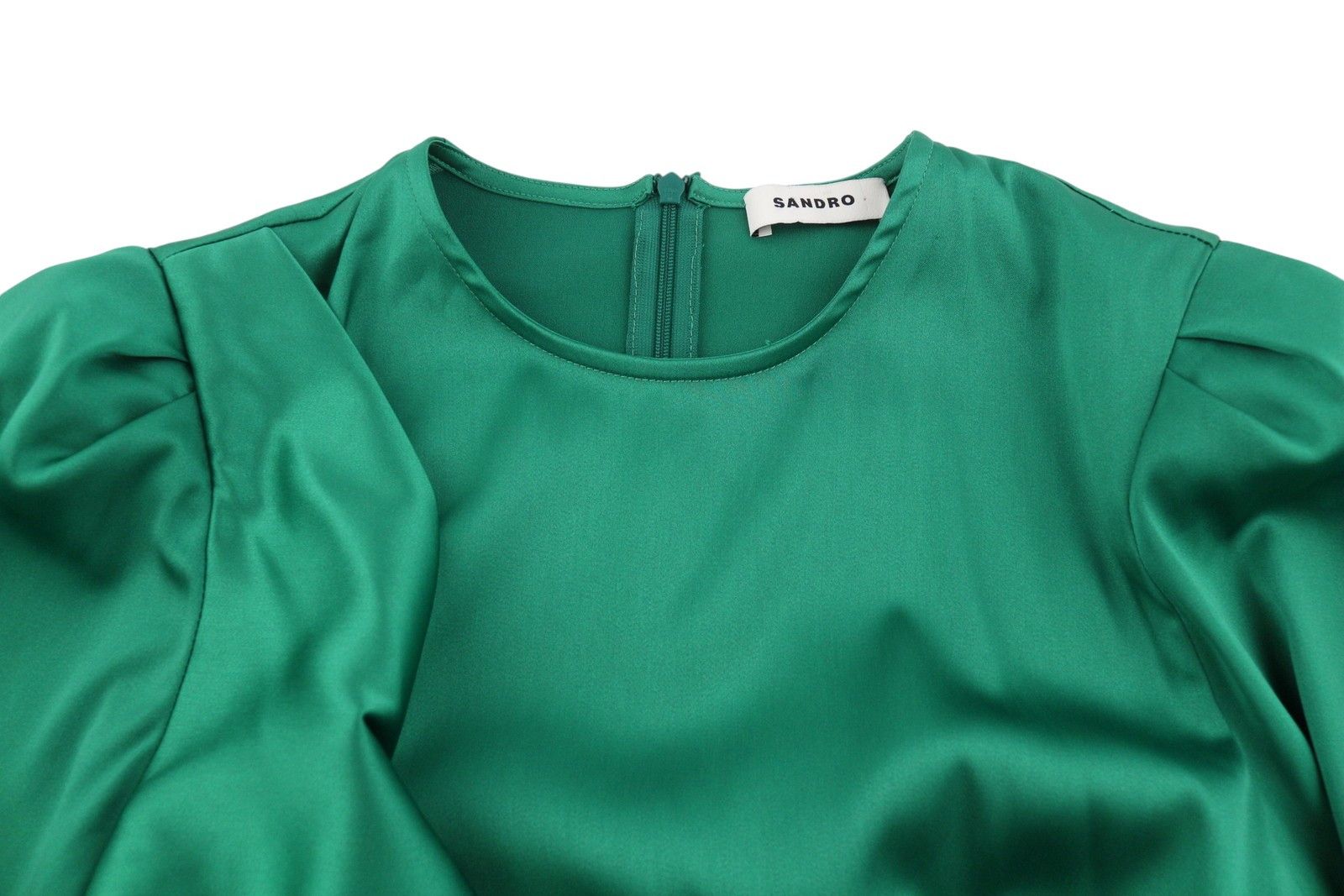Sandro 36 S Green Ruffled Satin Effect Wrap Long Sleeve 88497 Size S / US 4 / IT 40 - 6 Thumbnail