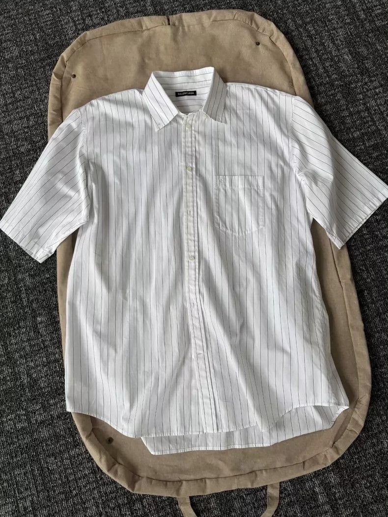 Balenciaga Balenciaga Logo Printed Striped Short Sleeve Shirt Size US XXS / EU 40 - 1 Thumbnail