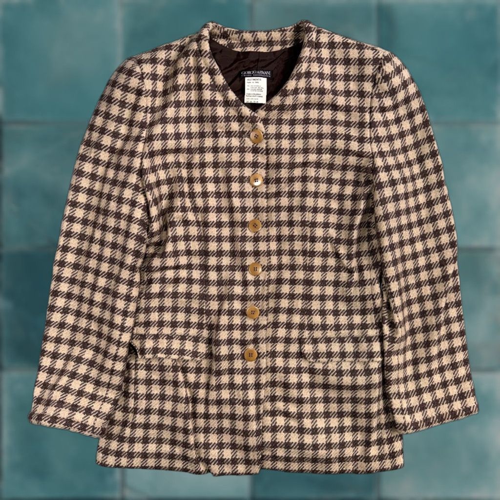 Giorgio Armani VINTAGE Giorgio Armani Jacket Women 42 Brown Houndstooth Wool Cashmere Italy Size M / US 6-8 / IT 42-44 - 1 Thumbnail