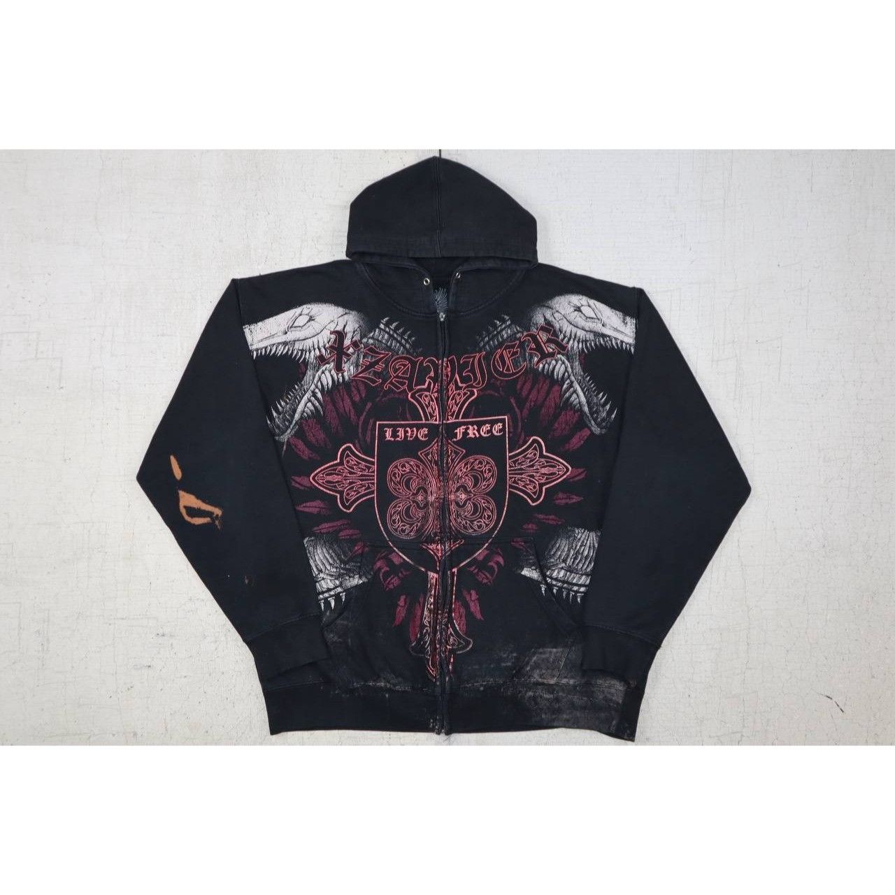Y2K Xzavier Lizard Skeleton Zip Hoodie Black XL Emo Grunge