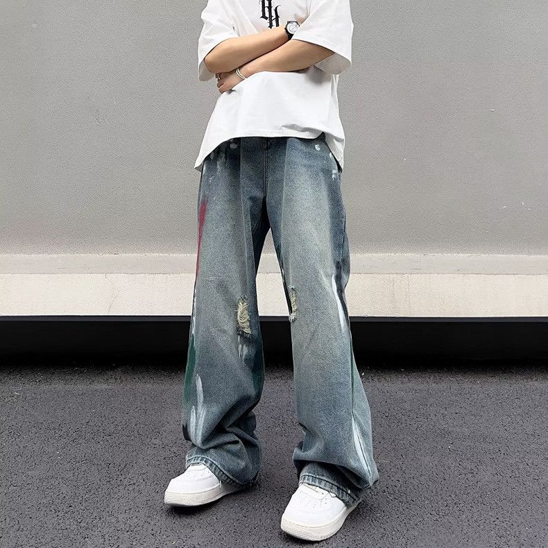 Japanese Brand Men's loose wide-leg straight American washed ripped jeans Size US 32 / EU 48 - 1 Thumbnail
