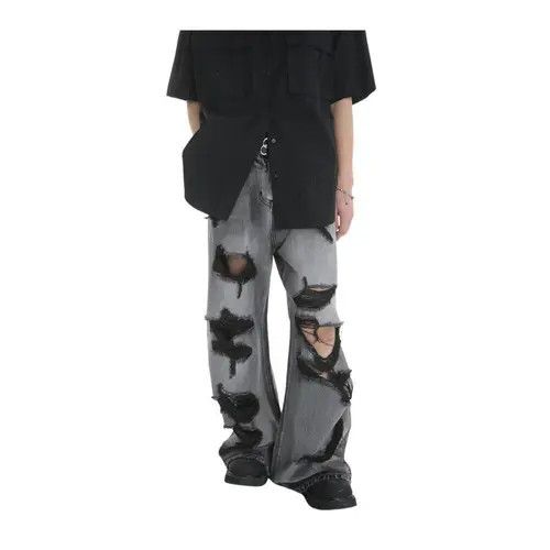 Japanese Brand × Jean Gray Baggy Distressed Jeans, Ripped Jeans Size US 30 / EU 46 - 1 Thumbnail