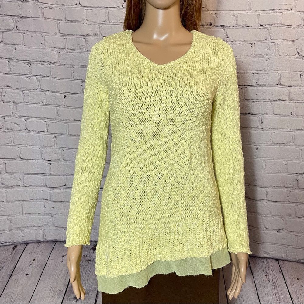 Chicos Chico's Asymmetrical Hem Abby Pullover Yellow Cotton Sweate Size S / US 4 / IT 40 - 8 Thumbnail
