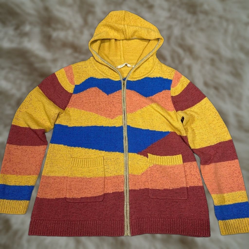Soft Surroundings Soft Surroundings Cardigan Sweater Hooded L Multicolor Cotton Blend Abstract Print Women L Size L / US 10 / IT 46 - 1 Thumbnail