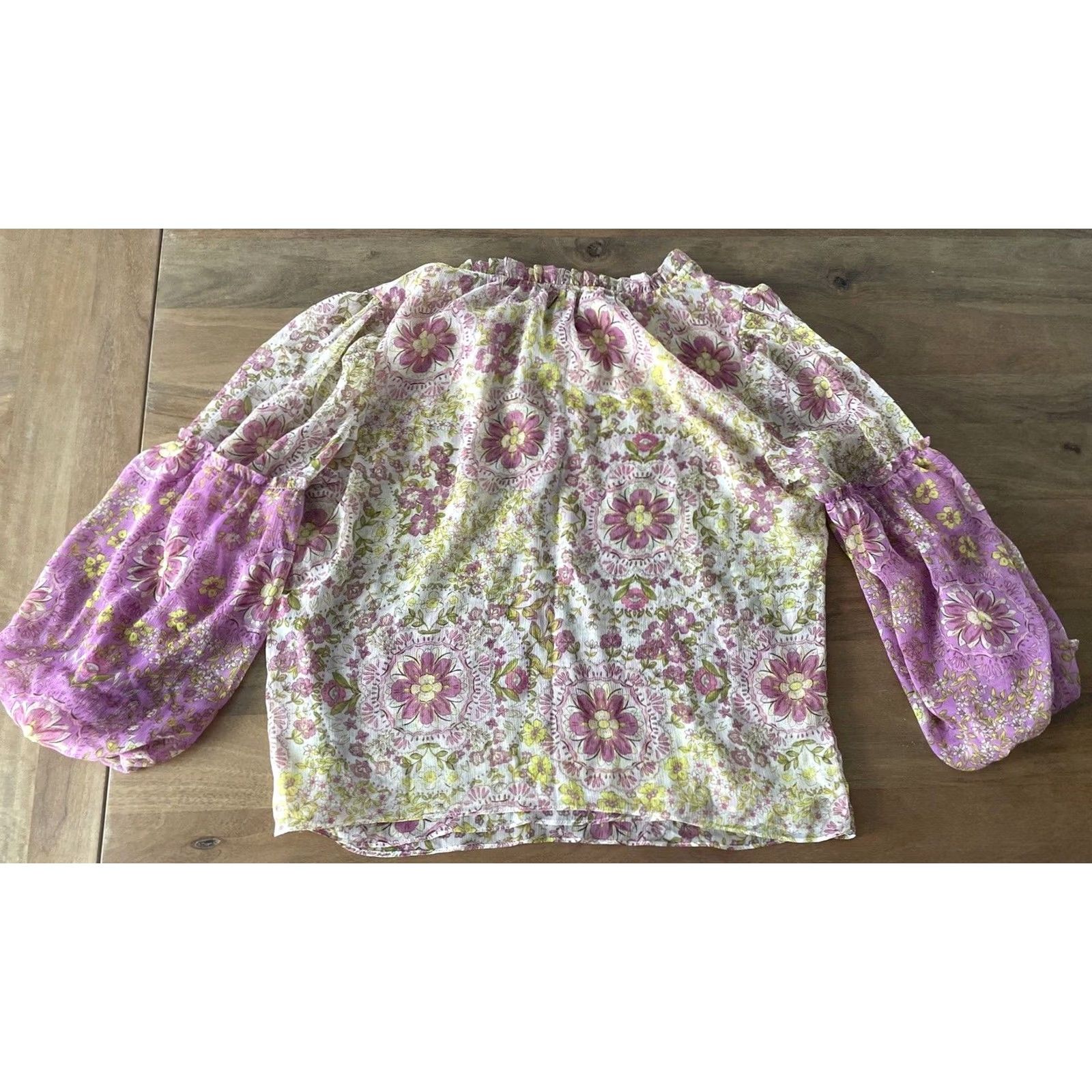 MISA Los Angeles Misa Los Angeles Blouse Women's Peasant Floral Chiffon Boho Top Puff Sleeve Multicolor L USA Hipster Bohemian Tunic Shirt Colorful Size L / US 10 / IT 46 - 2 Thumbnail