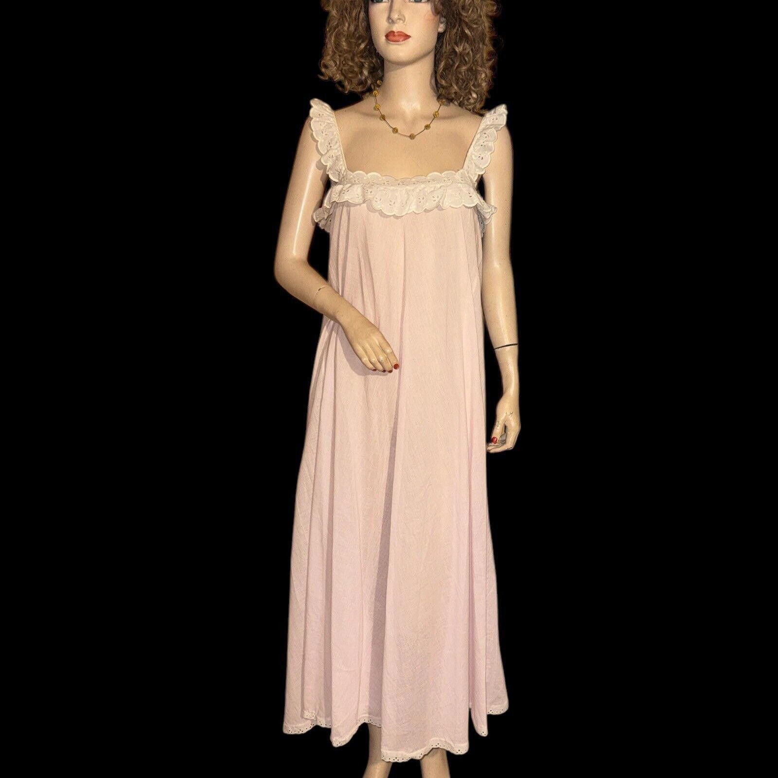 Designer Vtg Lucie Ann Claire Sandra Pink Eyelet Trim Nightgown S M P Size ONE SIZE - 1 Thumbnail